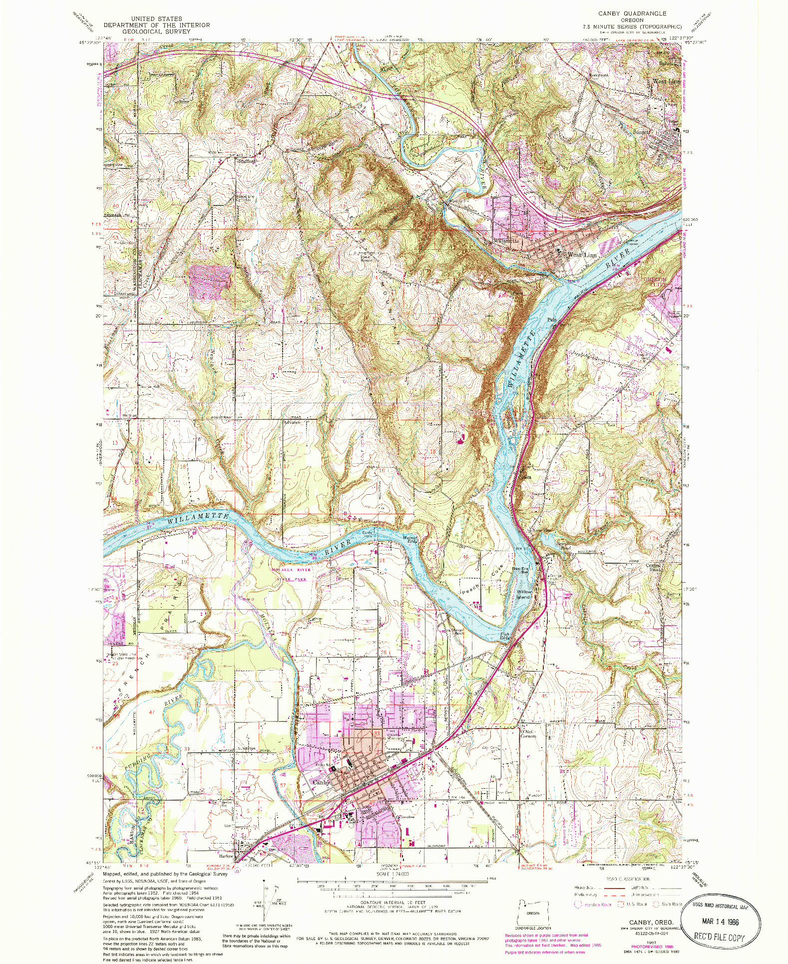 USGS 1:24000-SCALE QUADRANGLE FOR CANBY, OR 1961