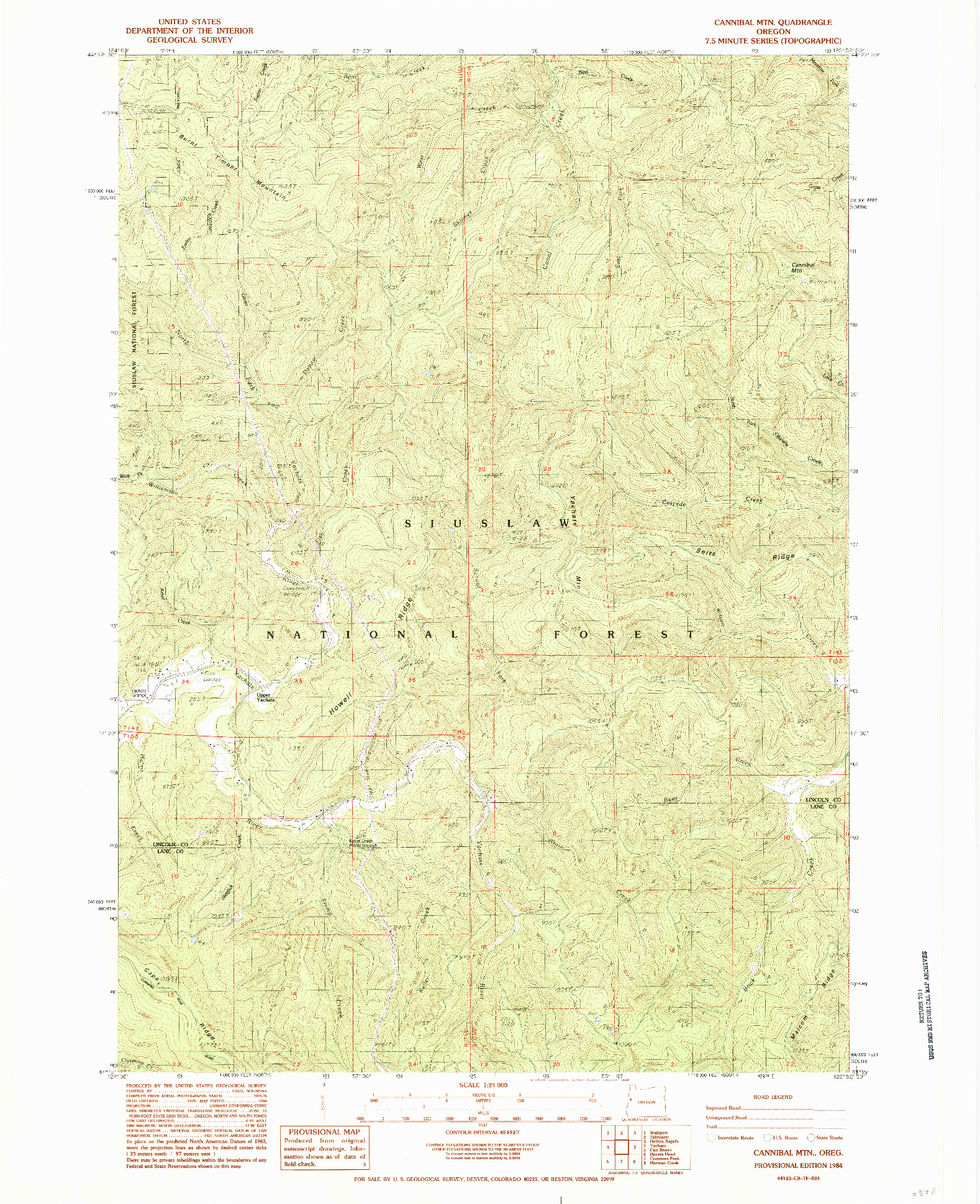 USGS 1:24000-SCALE QUADRANGLE FOR CANNIBAL MTN, OR 1984