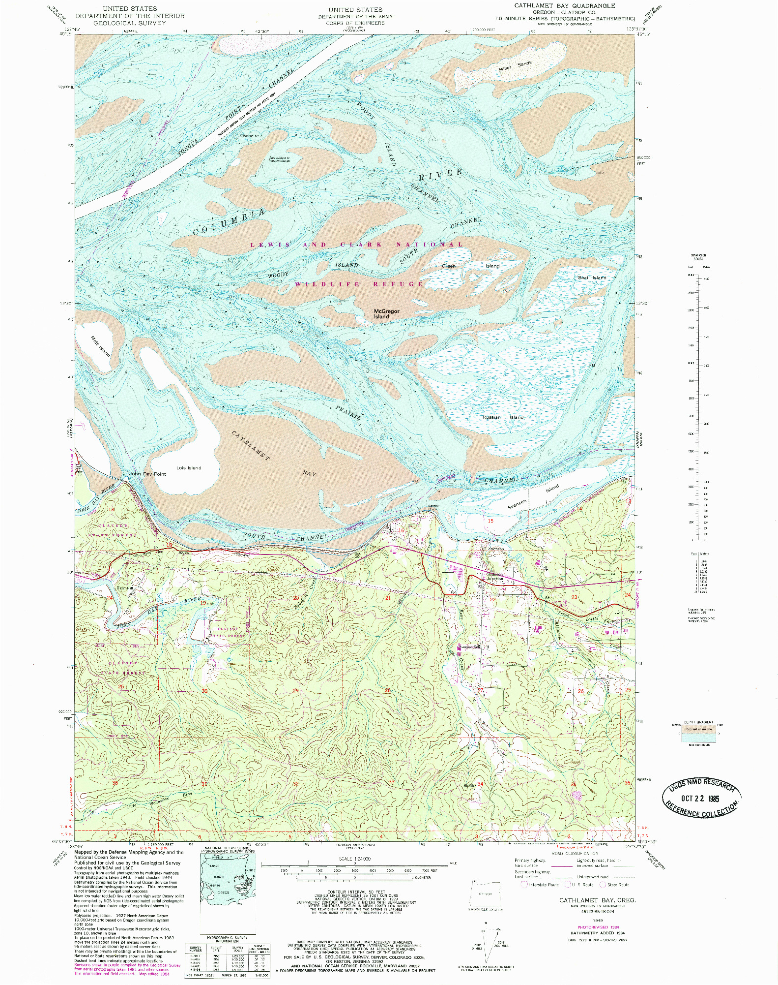 USGS 1:24000-SCALE QUADRANGLE FOR CATHLAMET BAY, OR 1949