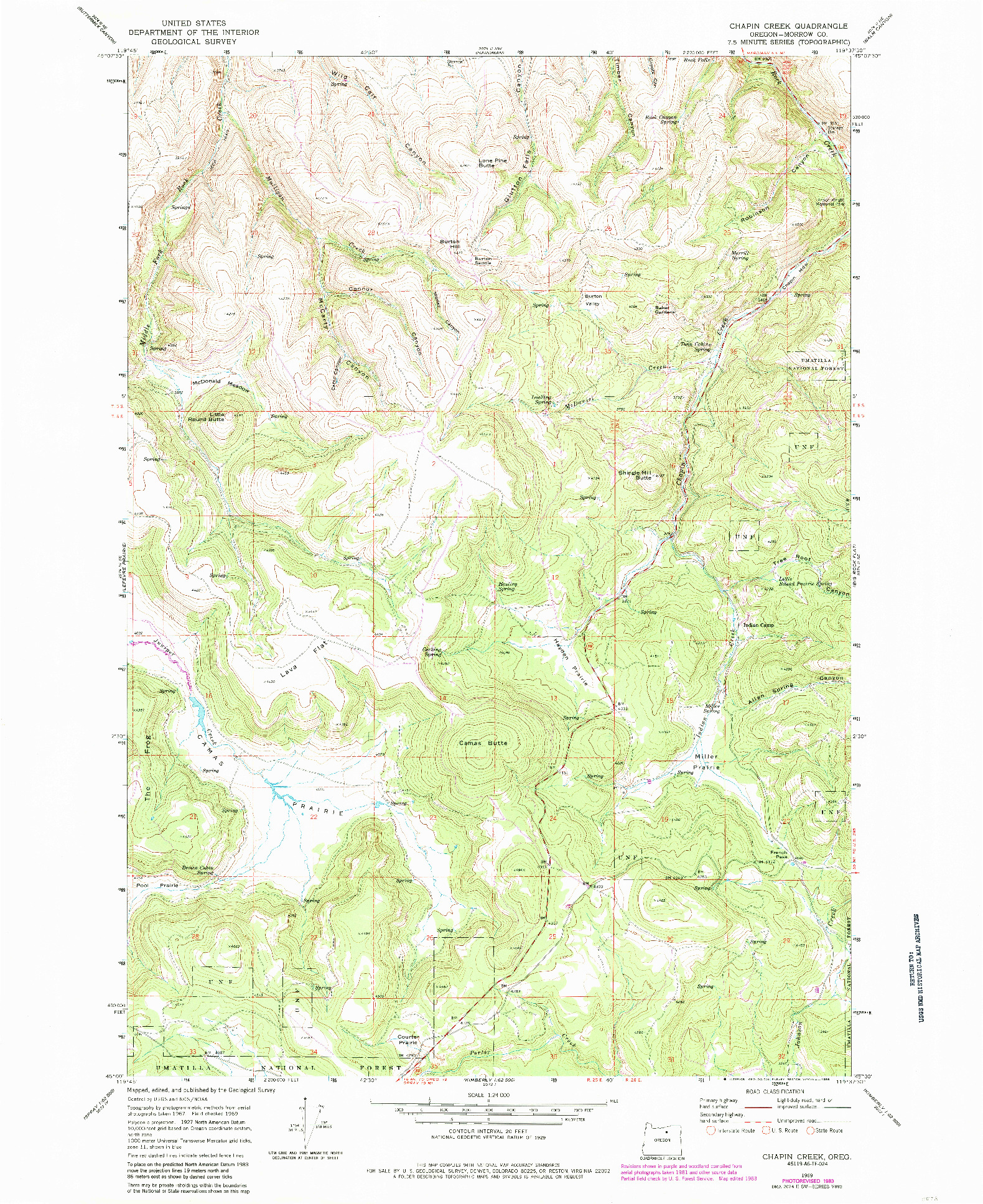 USGS 1:24000-SCALE QUADRANGLE FOR CHAPIN CREEK, OR 1969