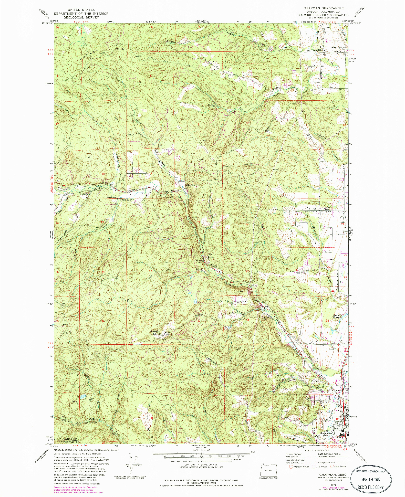 USGS 1:24000-SCALE QUADRANGLE FOR CHAPMAN, OR 1971