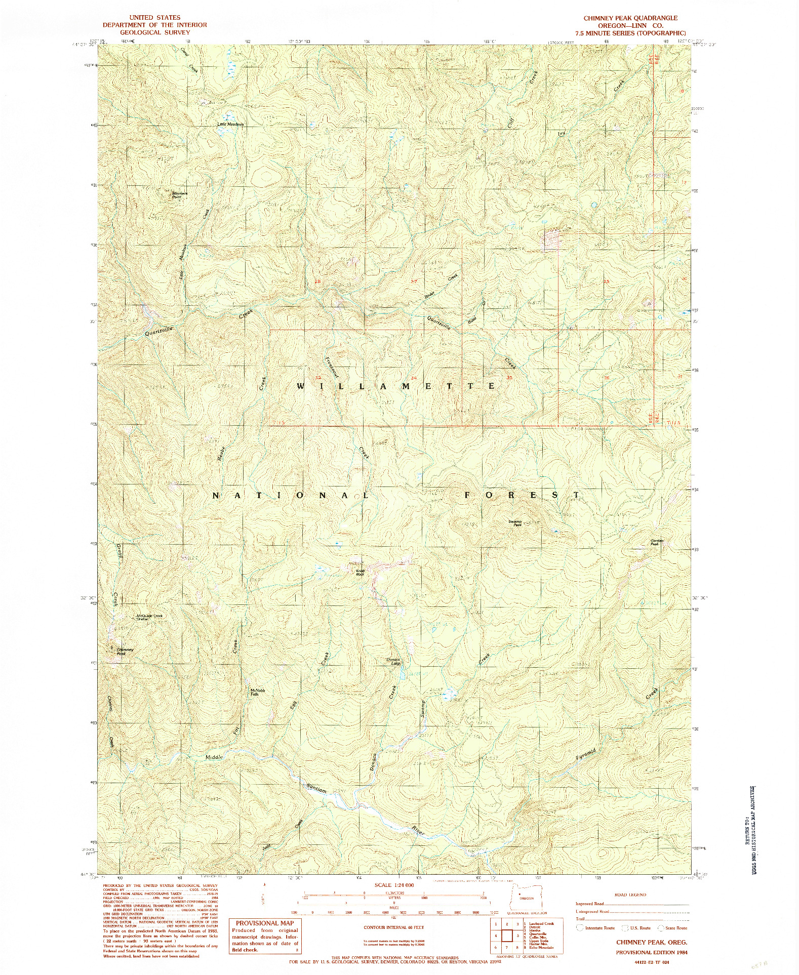 USGS 1:24000-SCALE QUADRANGLE FOR CHIMNEY PEAK, OR 1984