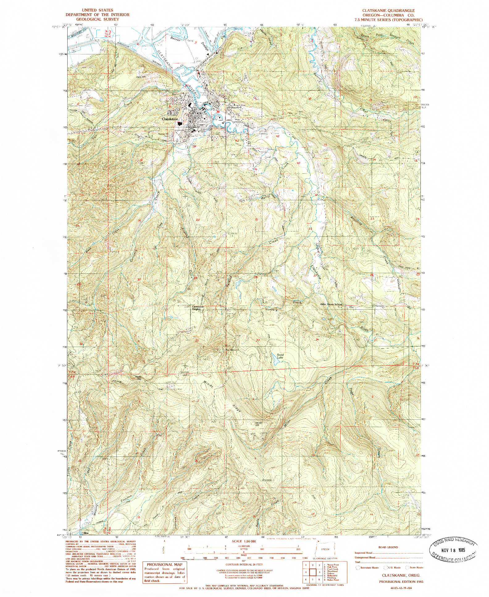 USGS 1:24000-SCALE QUADRANGLE FOR CLATSKANIE, OR 1985