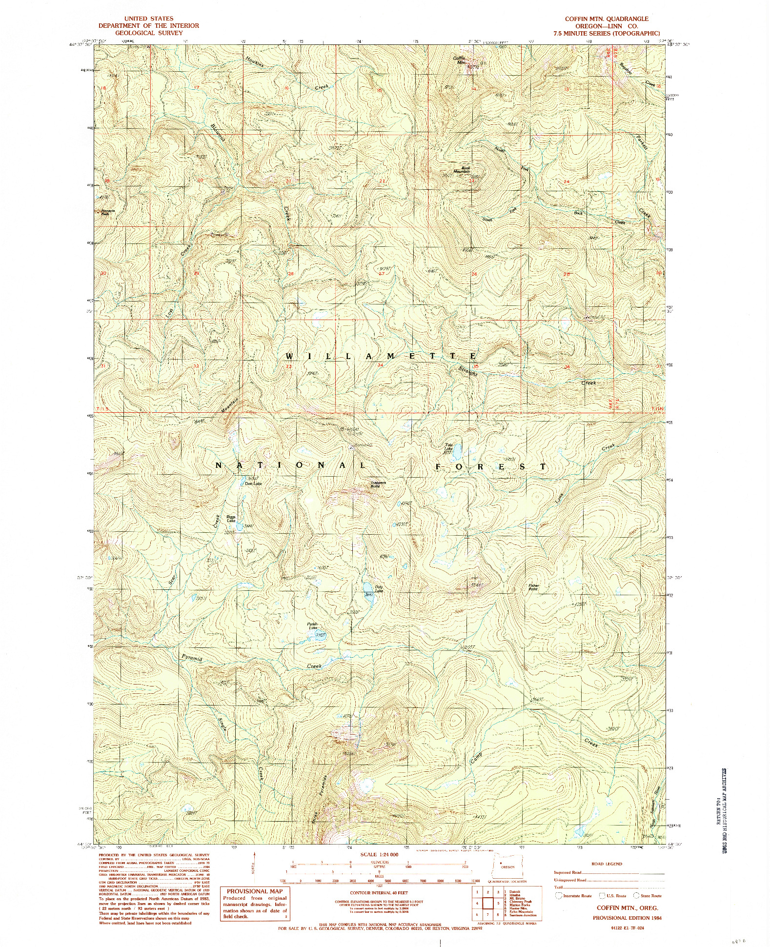 USGS 1:24000-SCALE QUADRANGLE FOR COFFIN MOUNTAIN, OR 1984