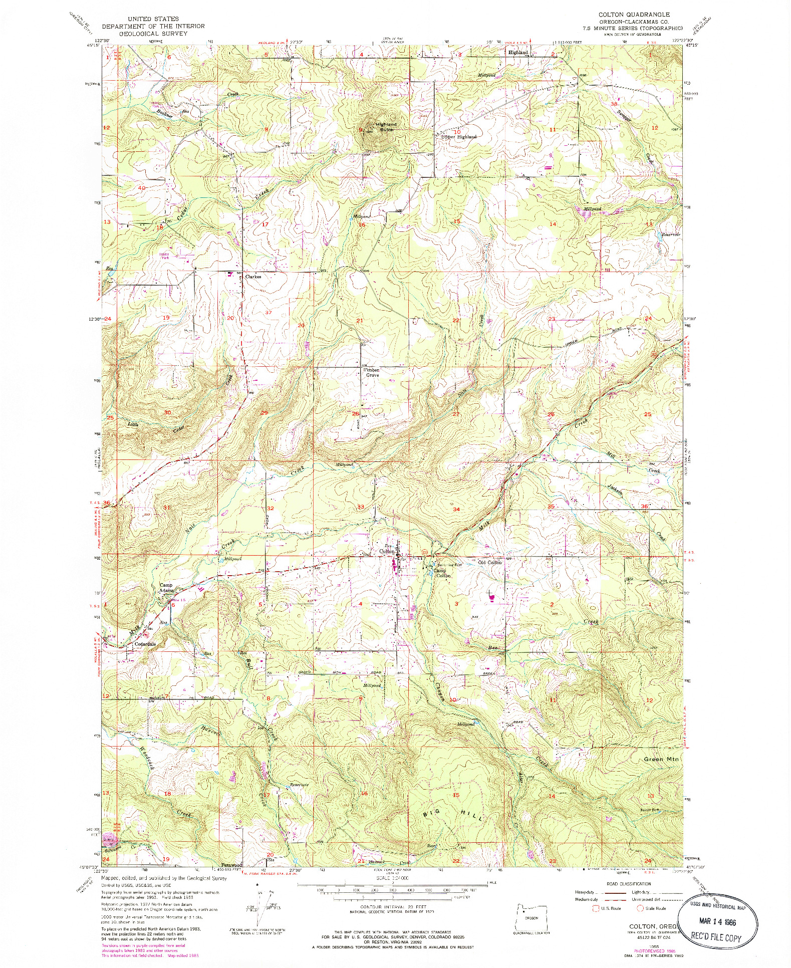 USGS 1:24000-SCALE QUADRANGLE FOR COLTON, OR 1955