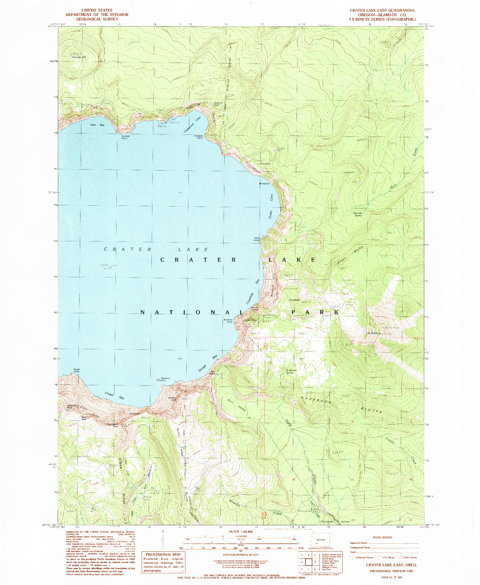 USGS 1:24000-SCALE QUADRANGLE FOR CRATER LAKE EAST, OR 1985
