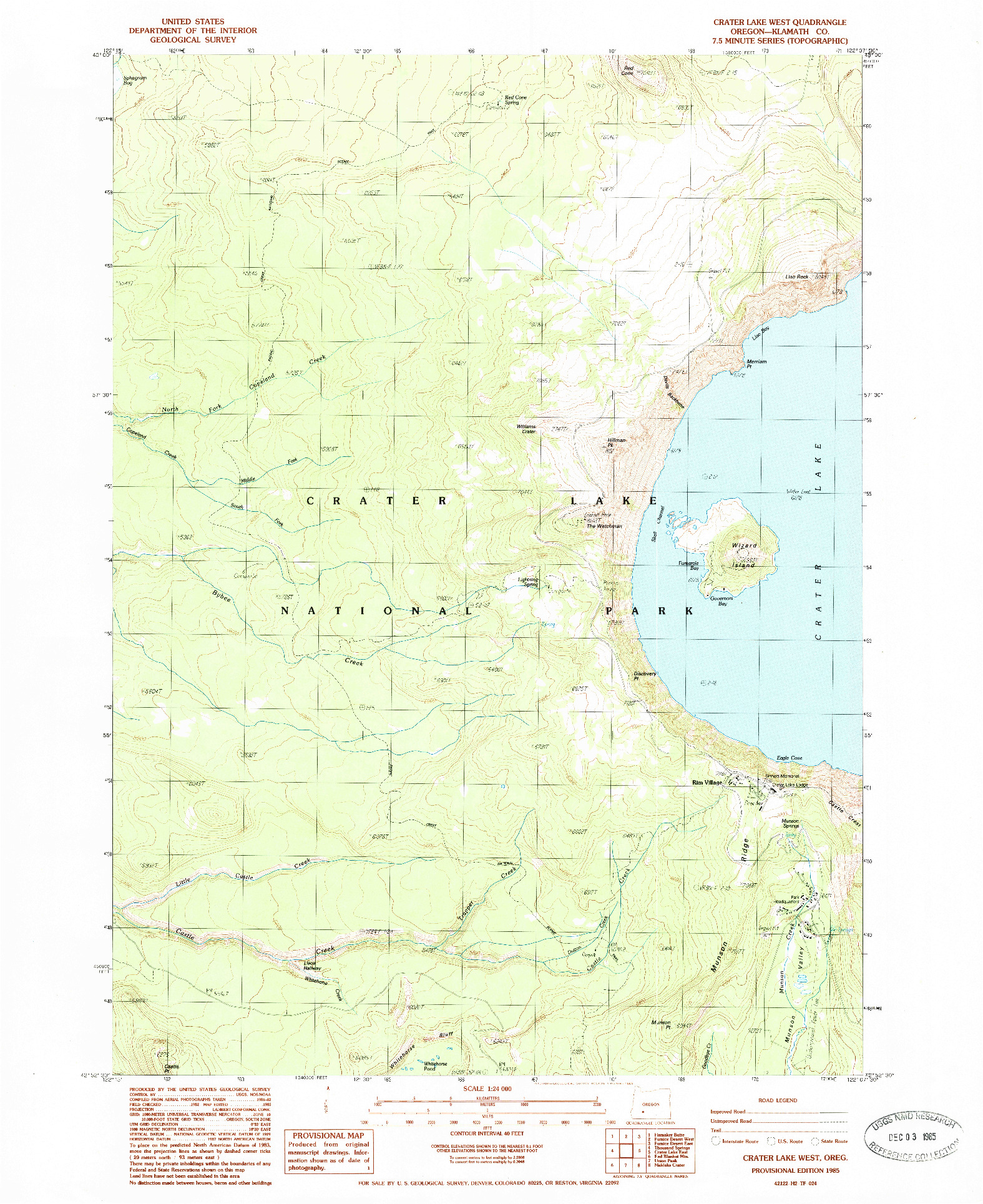 USGS 1:24000-SCALE QUADRANGLE FOR CRATER LAKE WEST, OR 1985