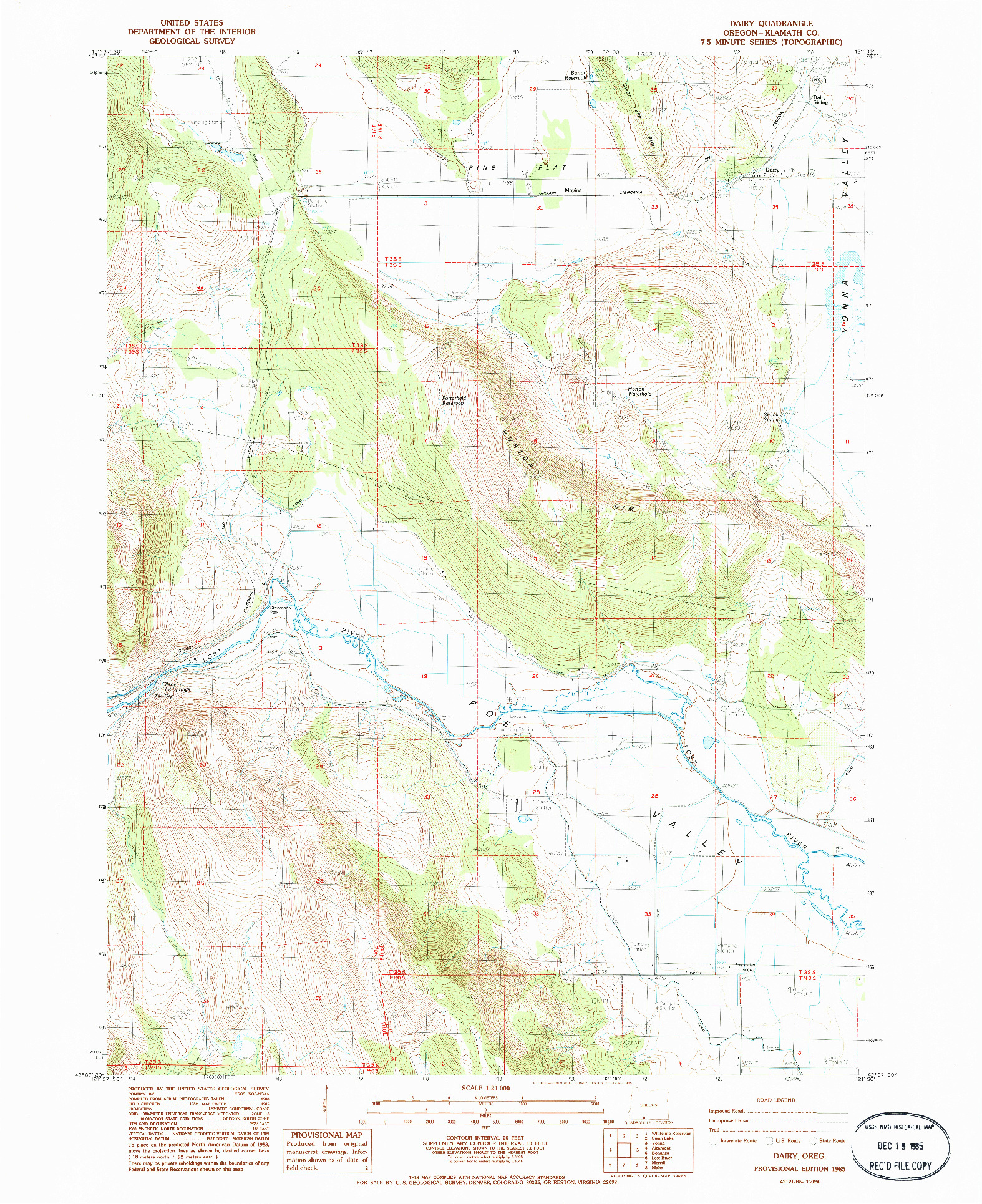 USGS 1:24000-SCALE QUADRANGLE FOR DAIRY, OR 1985