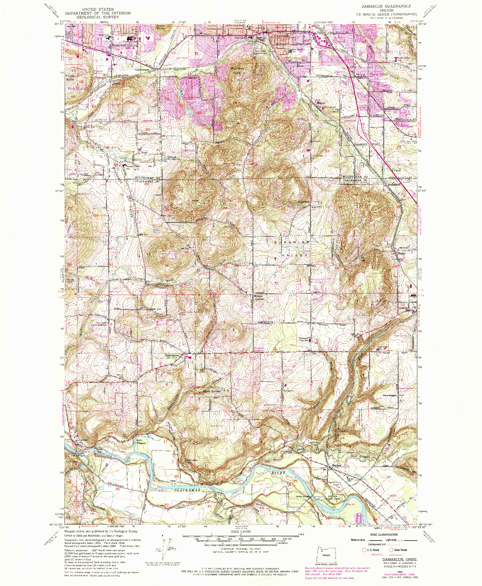 USGS 1:24000-SCALE QUADRANGLE FOR DAMASCUS, OR 1961