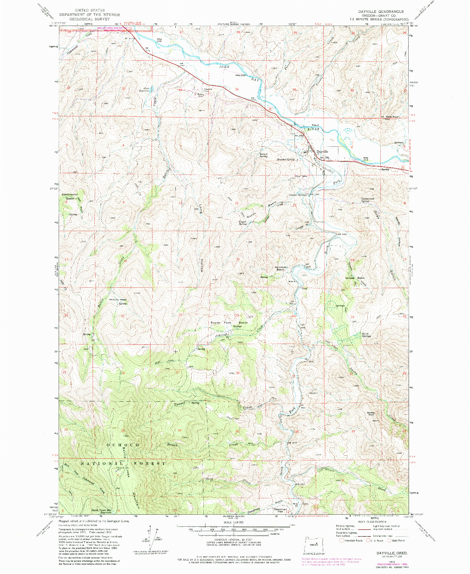 USGS 1:24000-SCALE QUADRANGLE FOR DAYVILLE, OR 1972