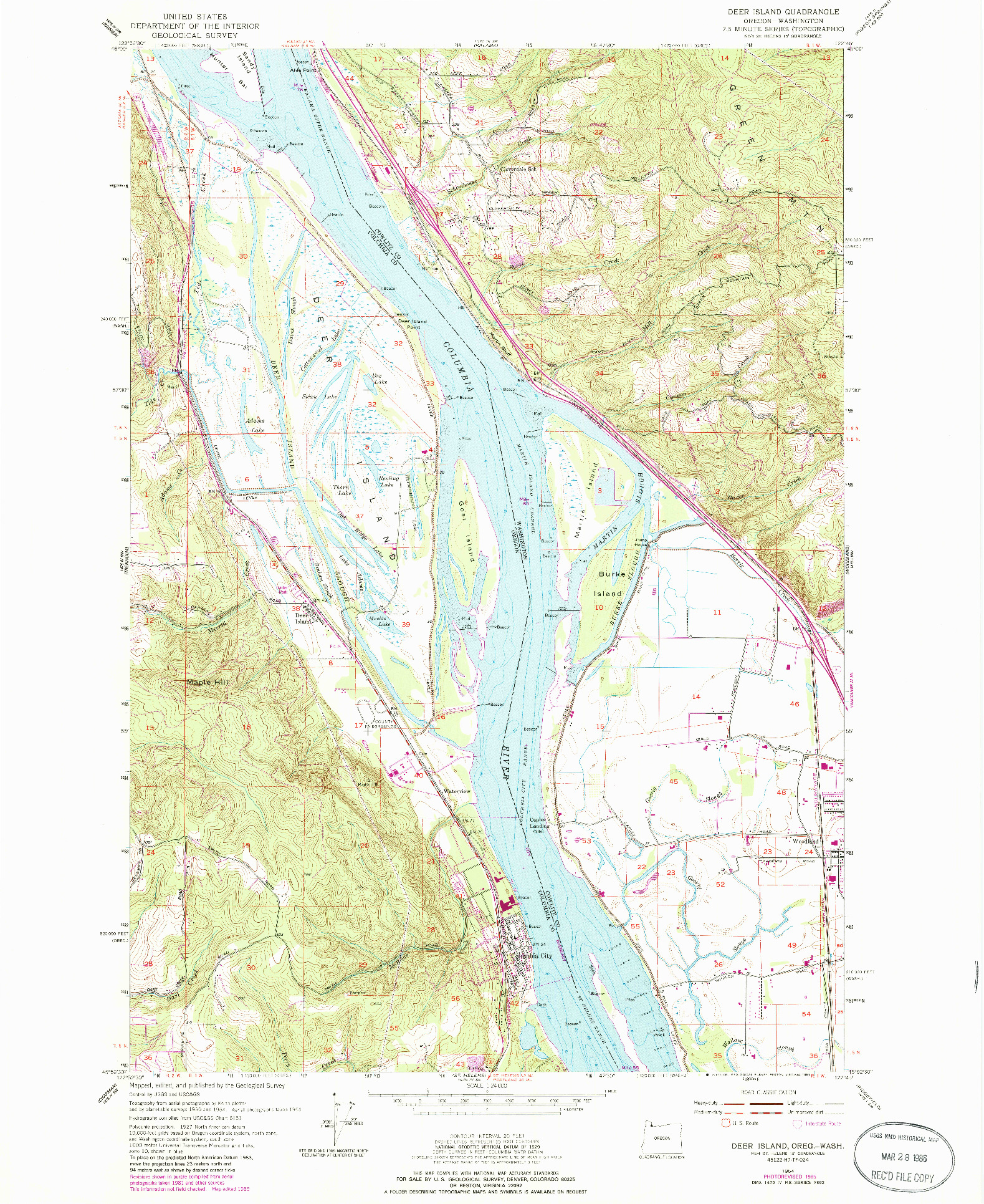 USGS 1:24000-SCALE QUADRANGLE FOR DEER ISLAND, OR 1954