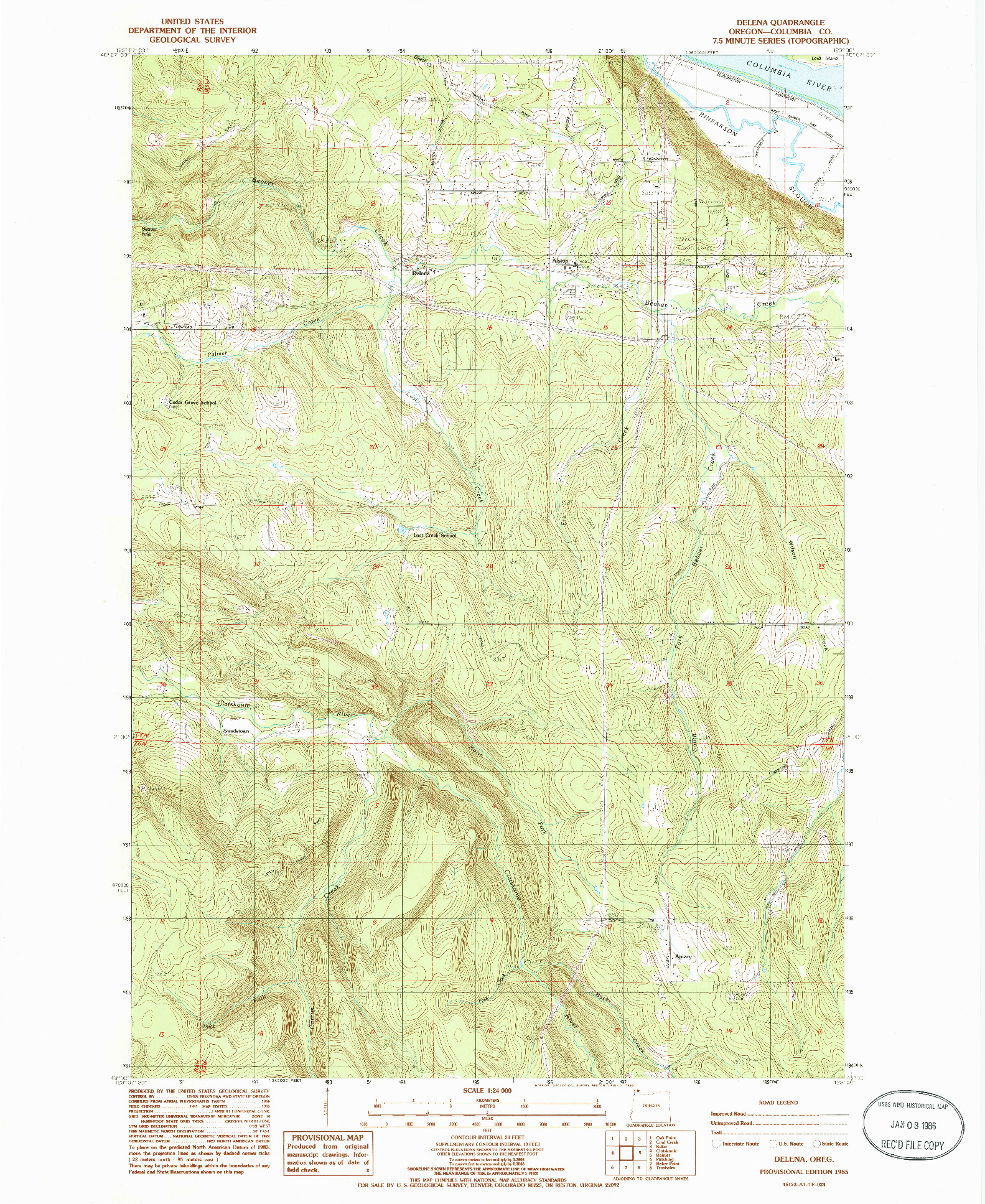 USGS 1:24000-SCALE QUADRANGLE FOR DELENA, OR 1985