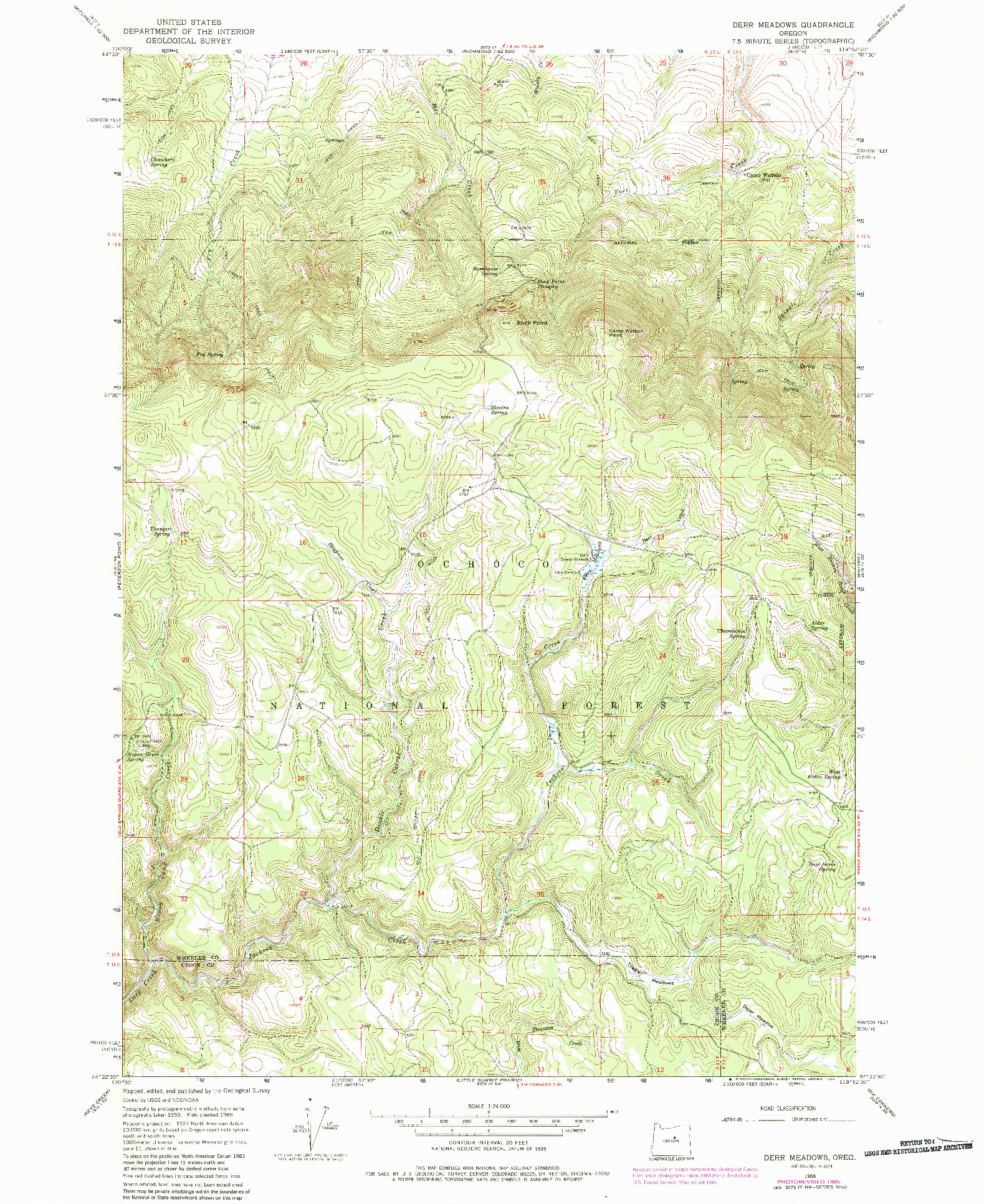 USGS 1:24000-SCALE QUADRANGLE FOR DERR MEADOWS, OR 1966