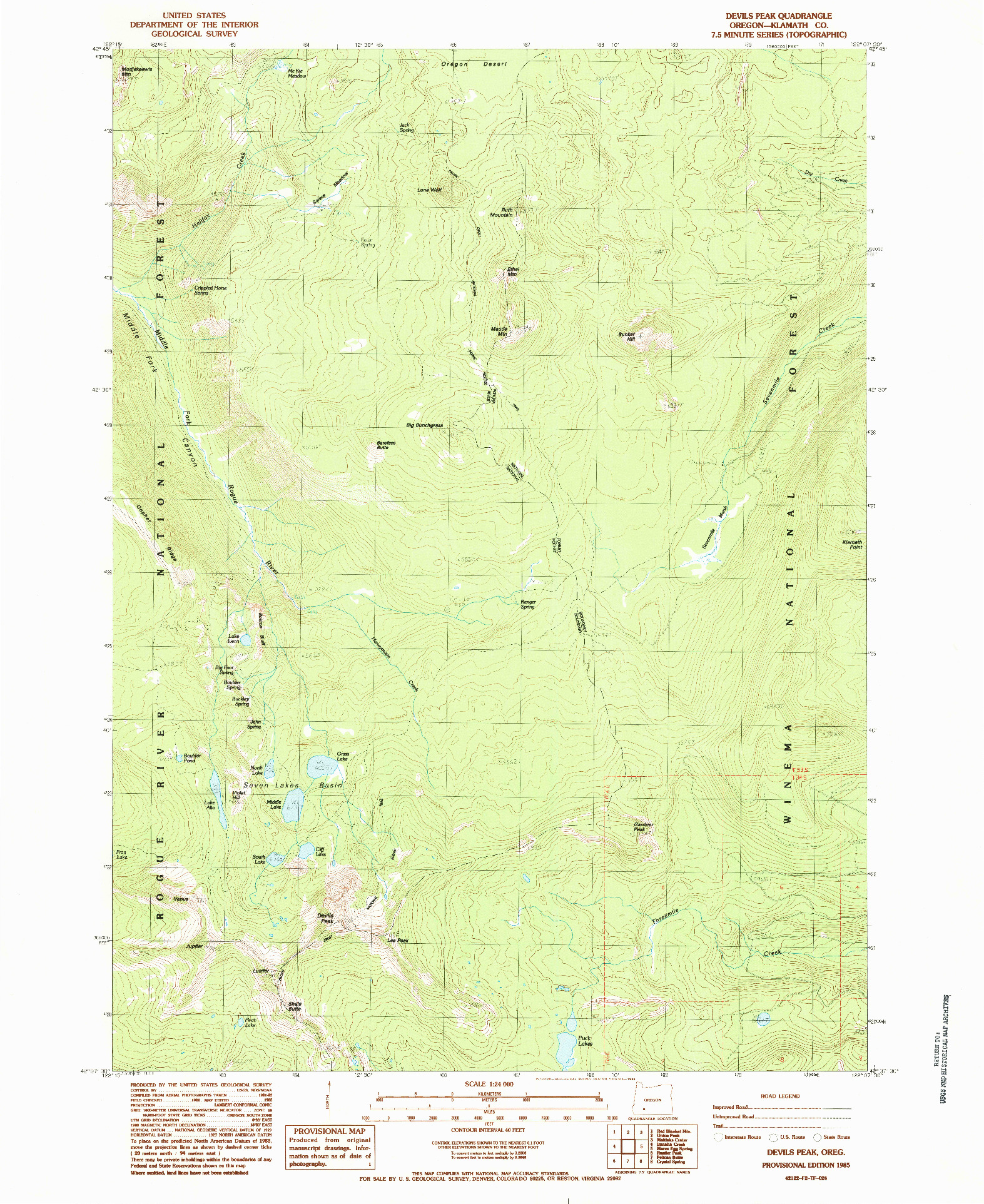 USGS 1:24000-SCALE QUADRANGLE FOR DEVILS PEAK, OR 1985