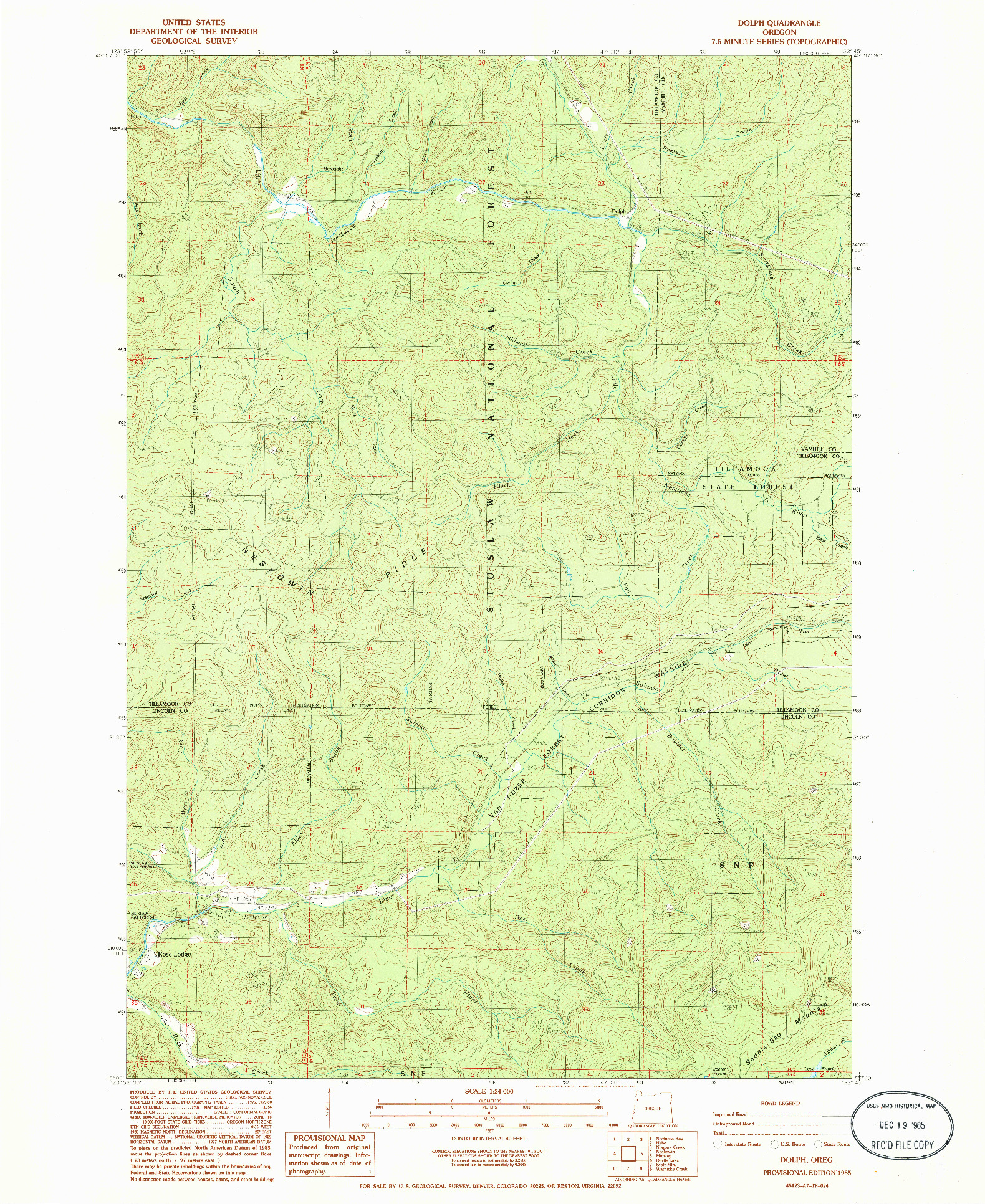 USGS 1:24000-SCALE QUADRANGLE FOR DOLPH, OR 1985
