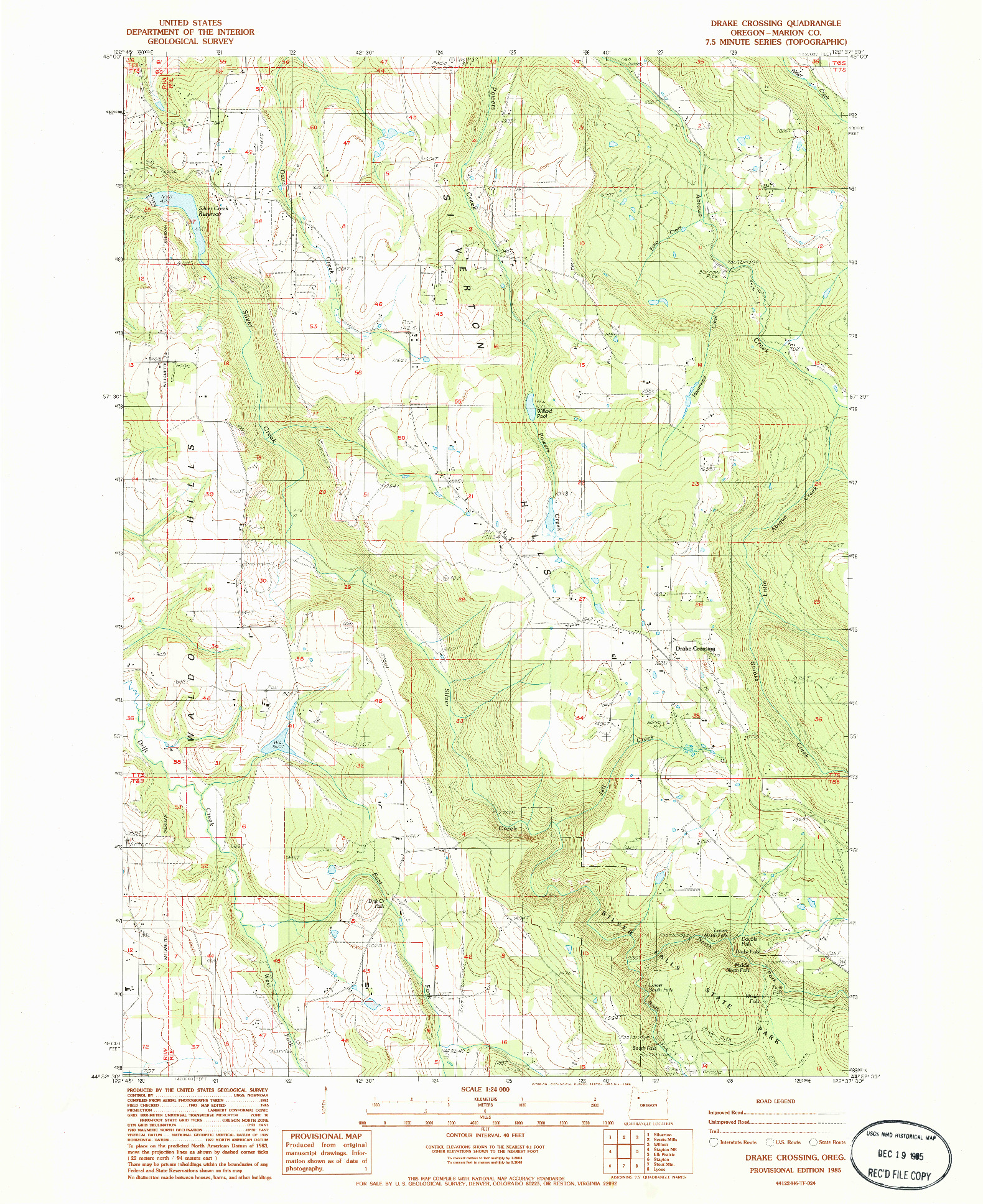 USGS 1:24000-SCALE QUADRANGLE FOR DRAKE CROSSING, OR 1985