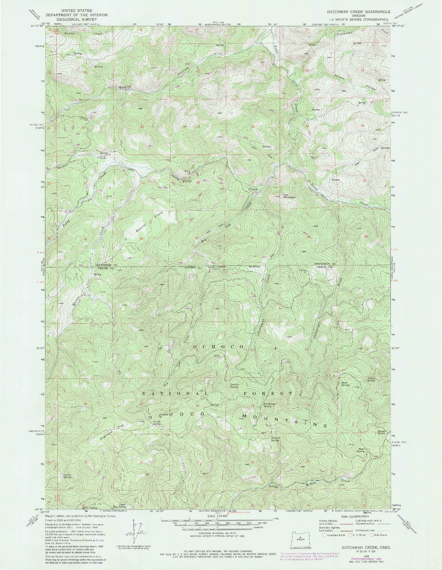USGS 1:24000-SCALE QUADRANGLE FOR DUTCHMAN CREEK, OR 1968