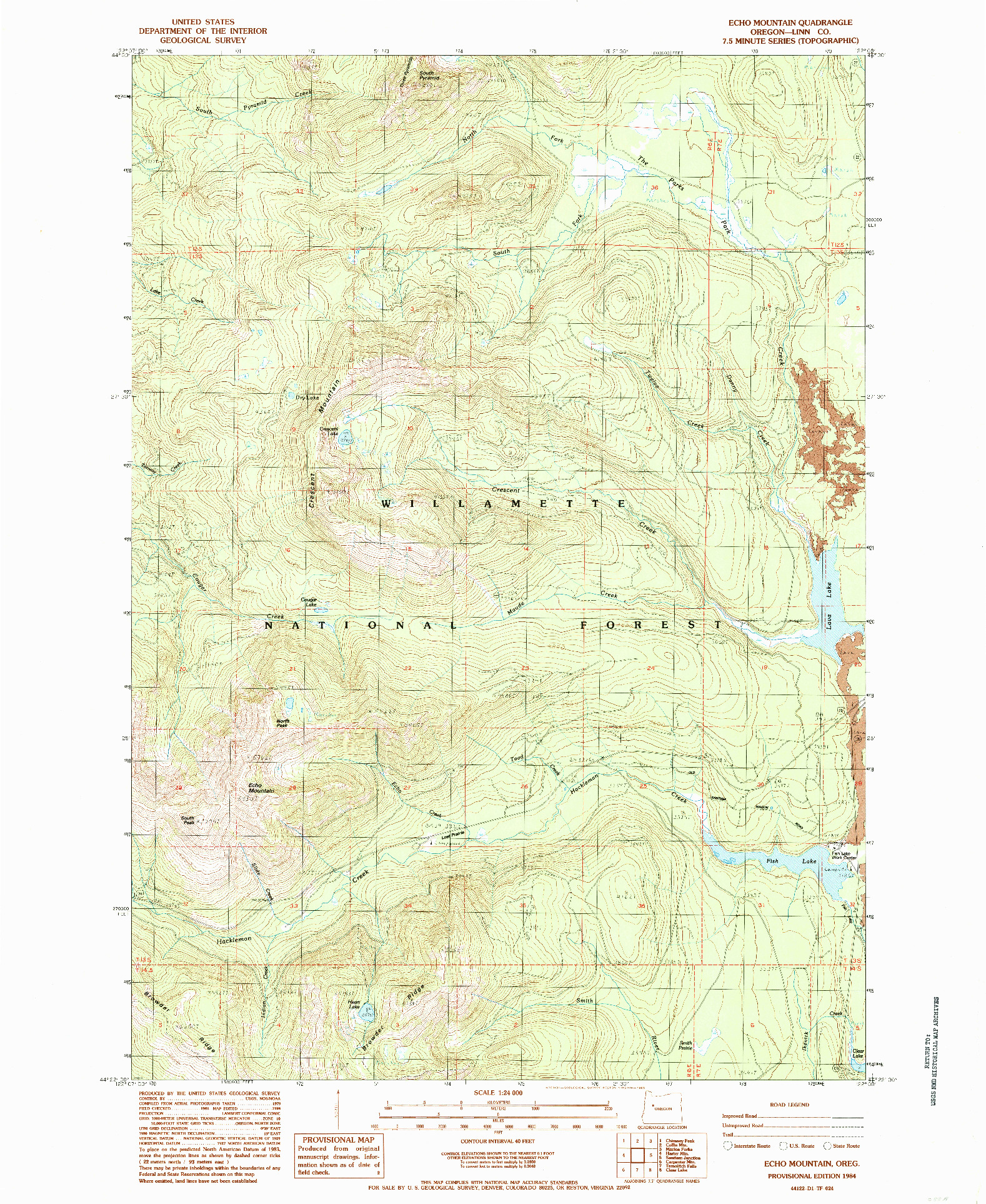 USGS 1:24000-SCALE QUADRANGLE FOR ECHO MOUNTAIN, OR 1984