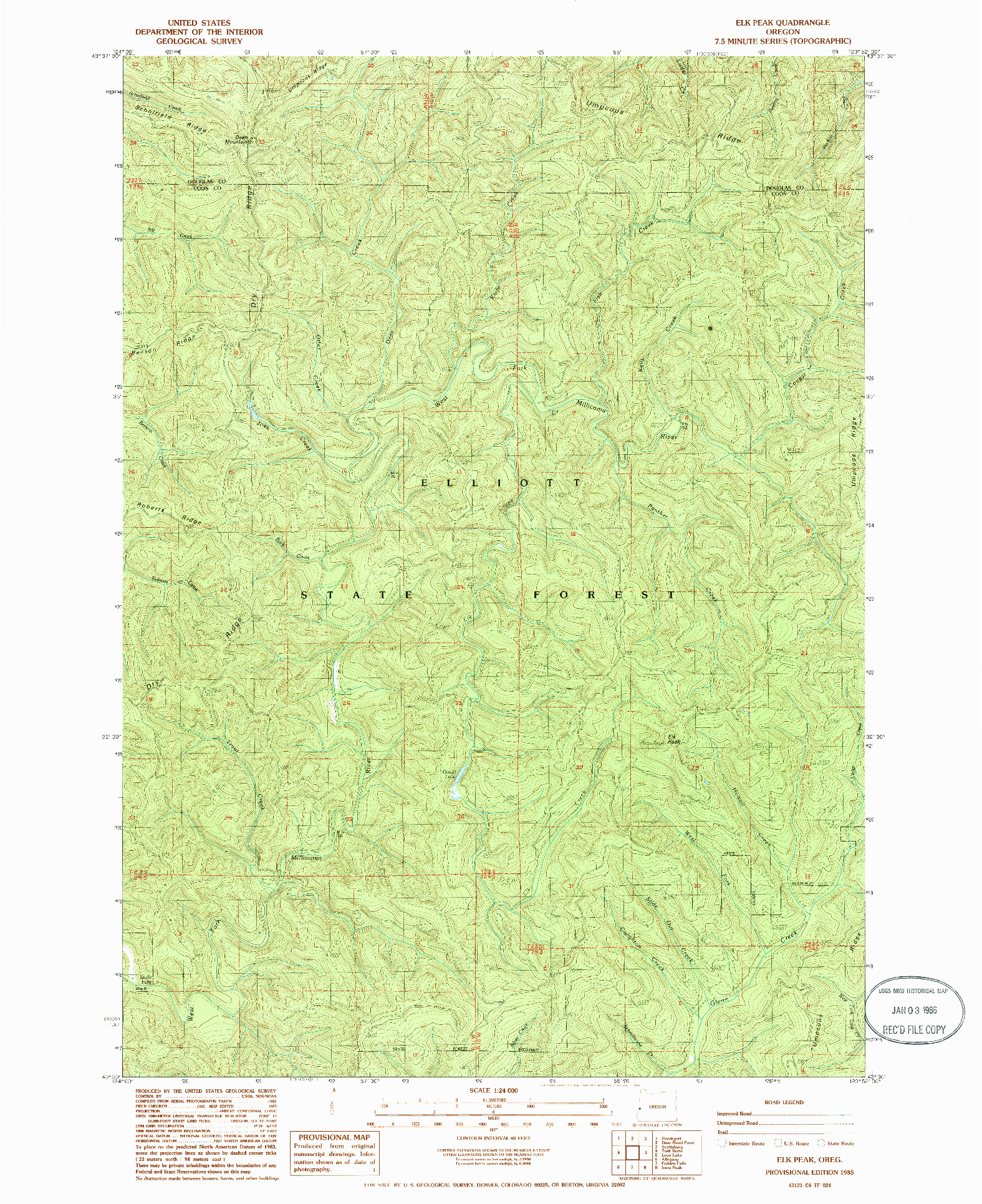 USGS 1:24000-SCALE QUADRANGLE FOR ELK PEAK, OR 1985