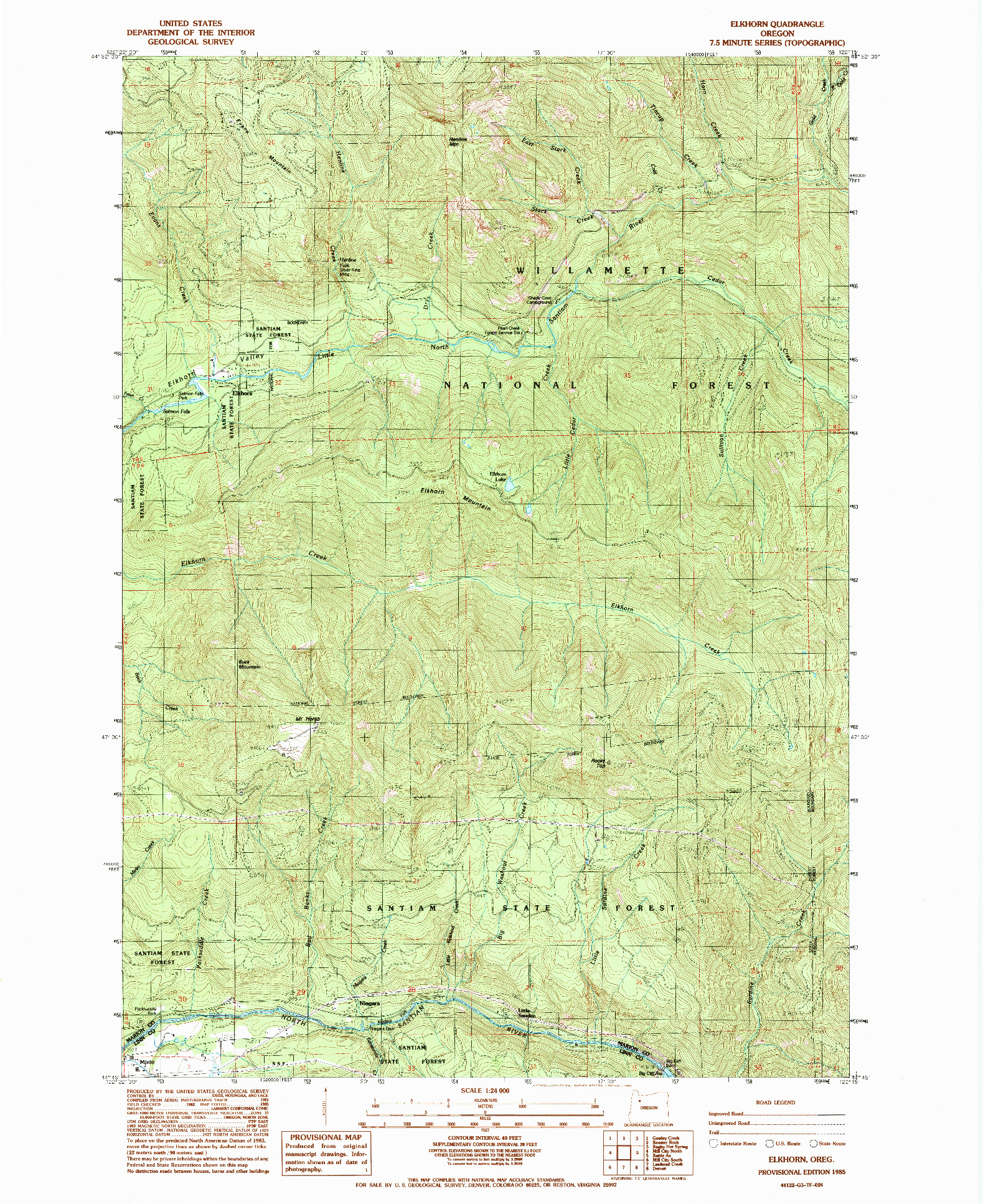 USGS 1:24000-SCALE QUADRANGLE FOR ELKHORN, OR 1985