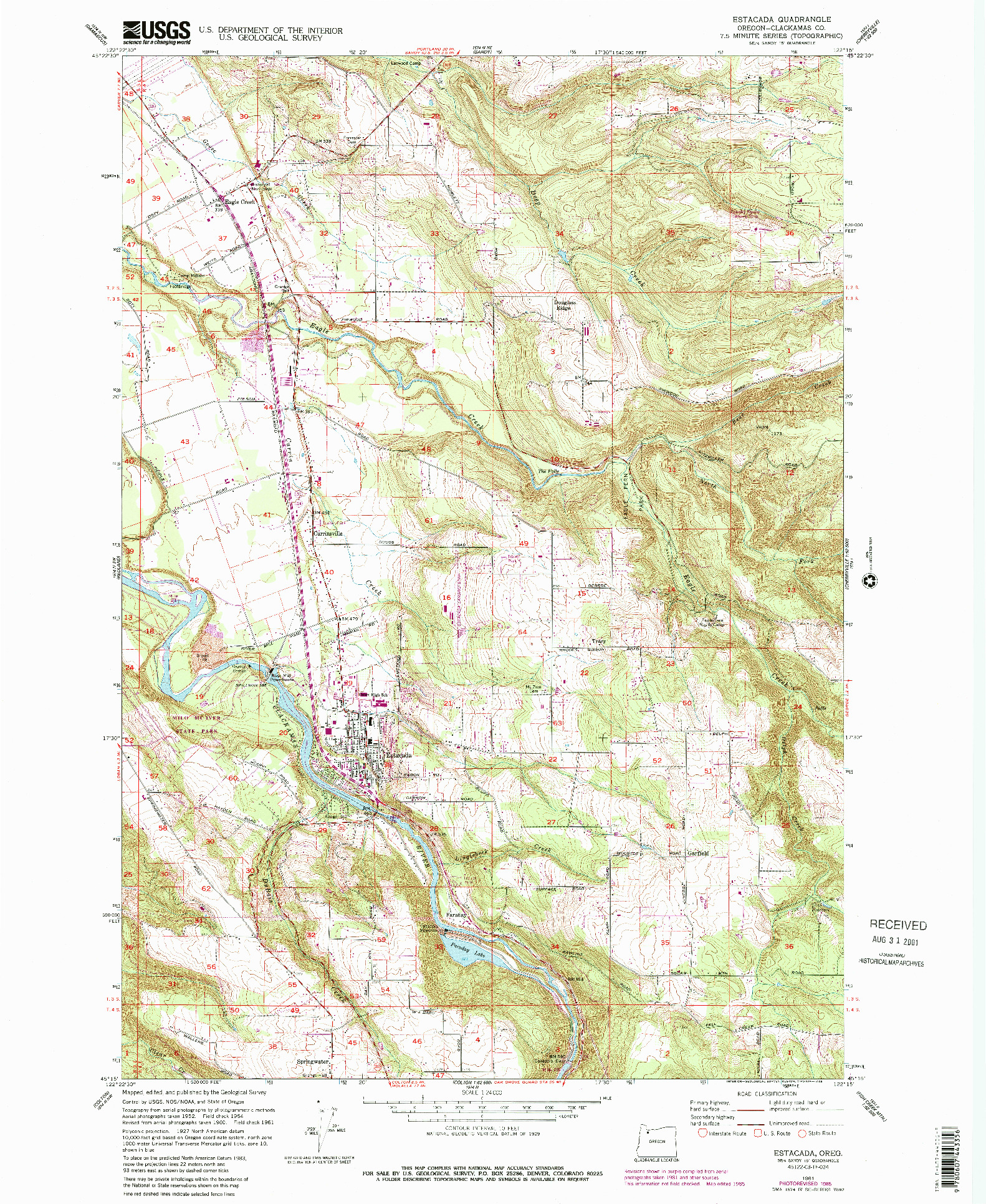 USGS 1:24000-SCALE QUADRANGLE FOR ESTACADA, OR 1961