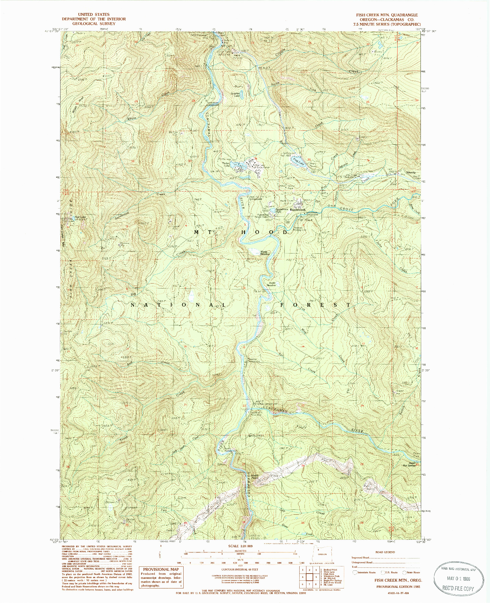 USGS 1:24000-SCALE QUADRANGLE FOR FISH CREEK MOUNTAIN, OR 1985