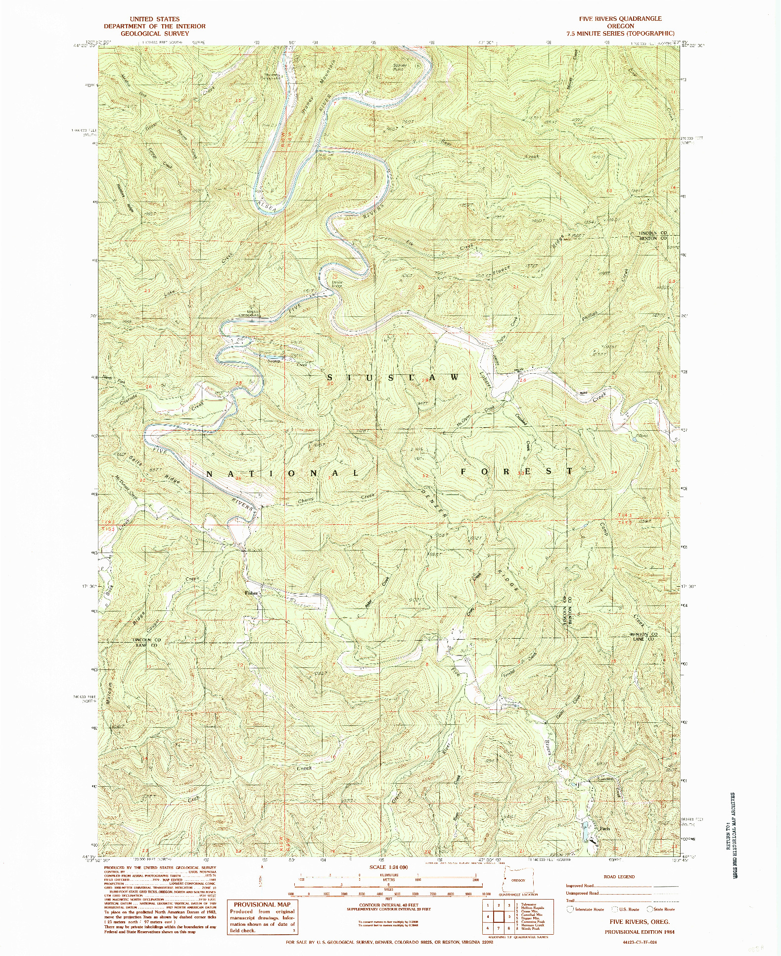 USGS 1:24000-SCALE QUADRANGLE FOR FIVE RIVERS, OR 1984
