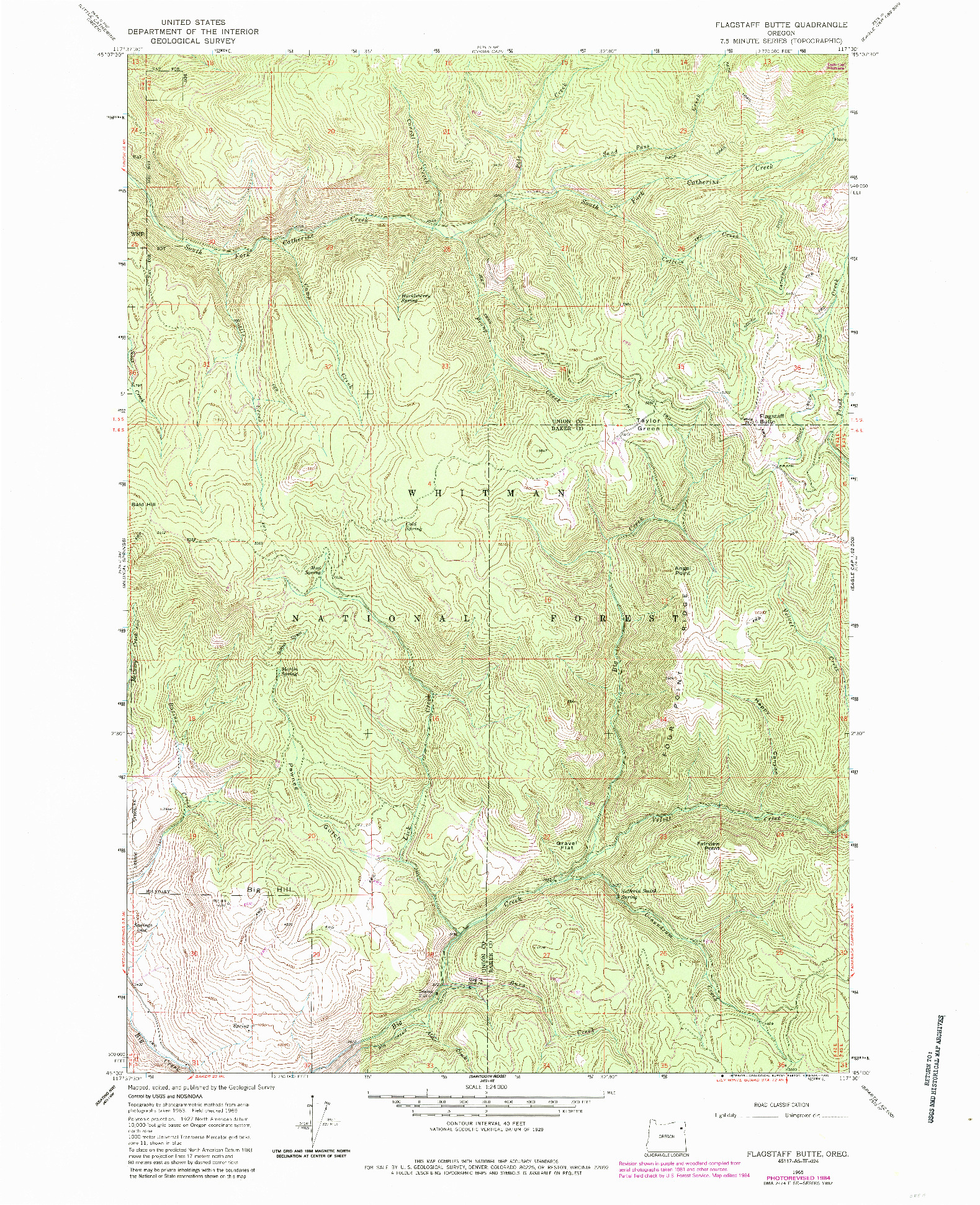 USGS 1:24000-SCALE QUADRANGLE FOR FLAGSTAFF BUTTE, OR 1965