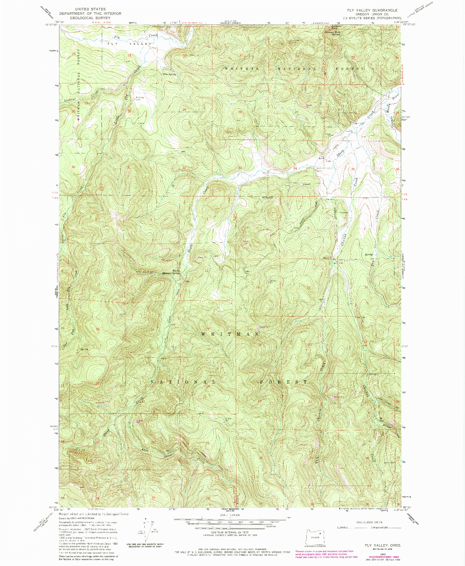 USGS 1:24000-SCALE QUADRANGLE FOR FLY VALLEY, OR 1965