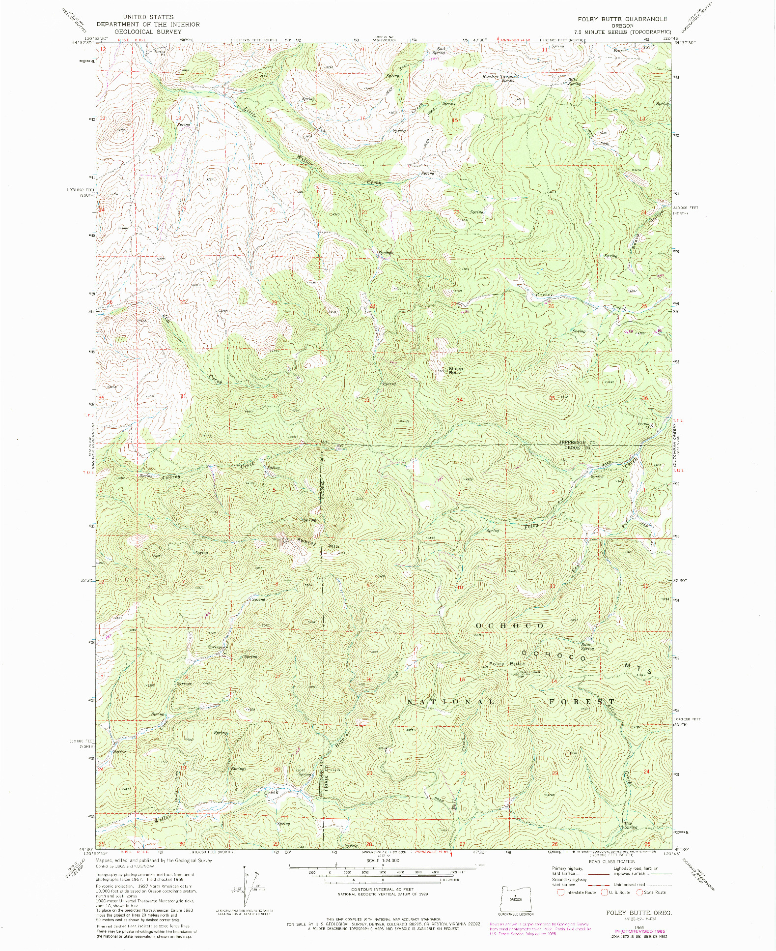 USGS 1:24000-SCALE QUADRANGLE FOR FOLEY BUTTE, OR 1969