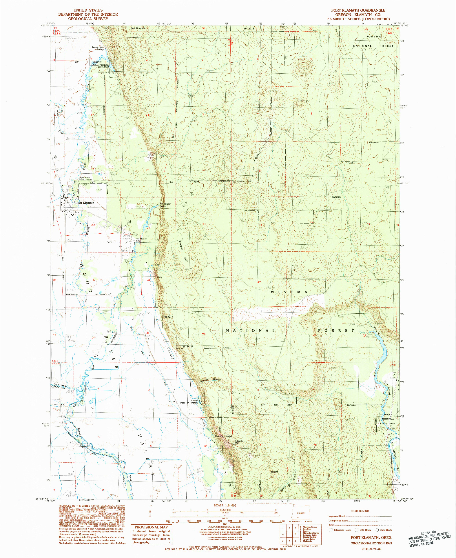 USGS 1:24000-SCALE QUADRANGLE FOR FORT KLAMATH, OR 1985