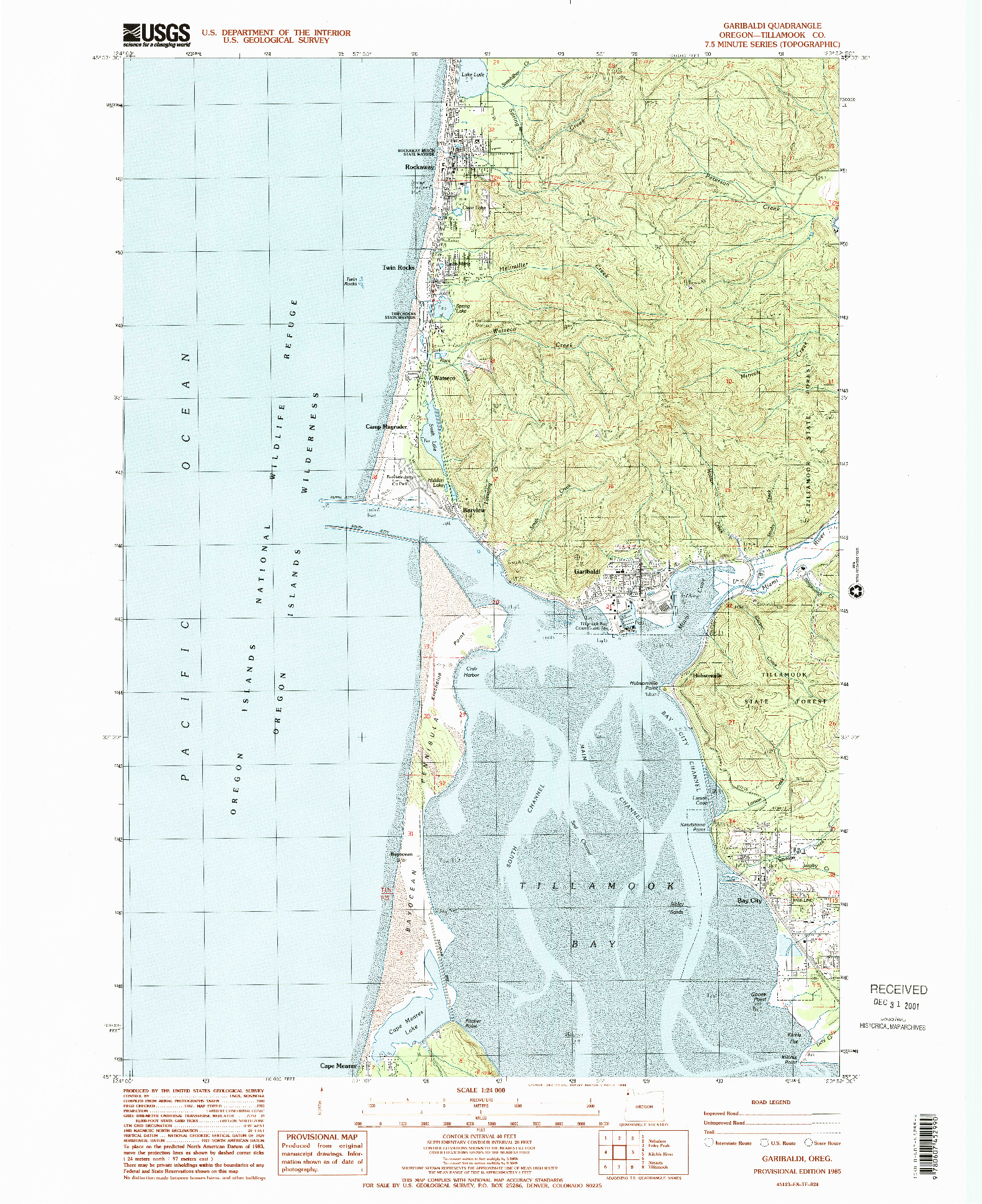 USGS 1:24000-SCALE QUADRANGLE FOR GARIBALDI, OR 1985