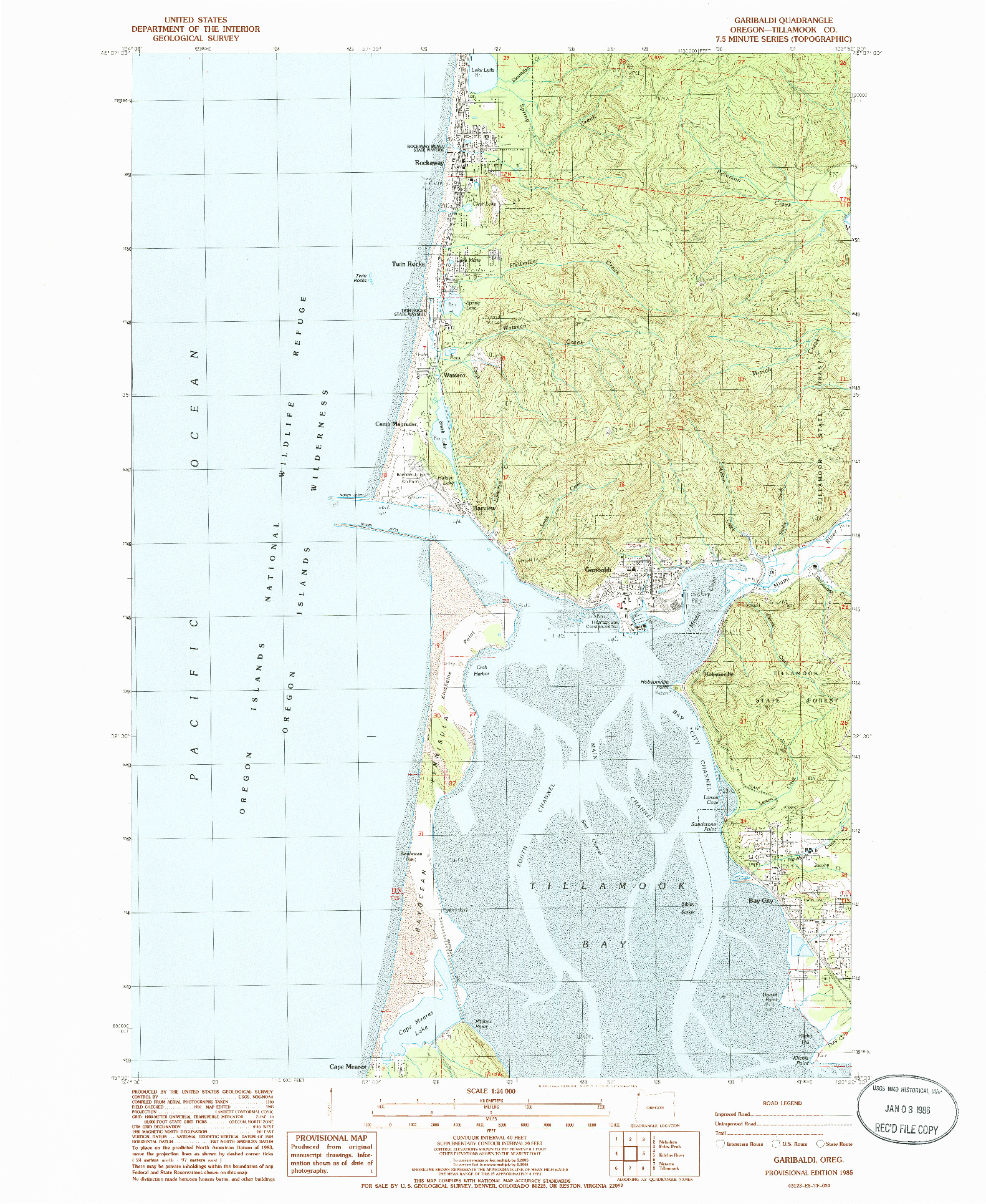 USGS 1:24000-SCALE QUADRANGLE FOR GARIBALDI, OR 1985