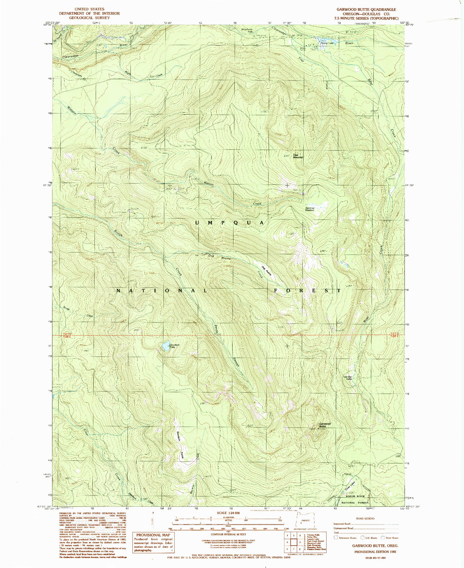 USGS 1:24000-SCALE QUADRANGLE FOR GARWOOD BUTTE, OR 1985