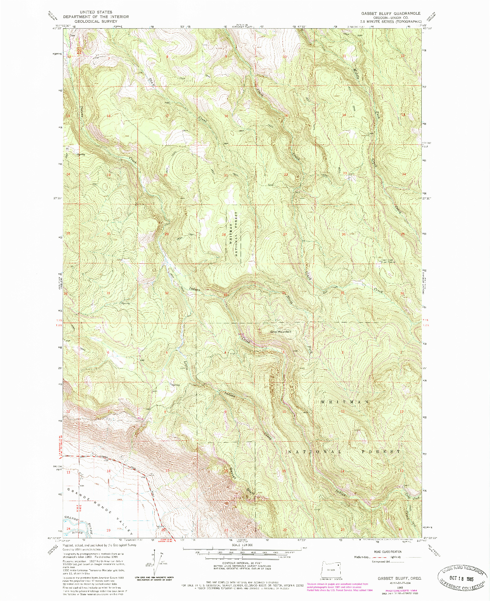 USGS 1:24000-SCALE QUADRANGLE FOR GASSET BLUFF, OR 1965