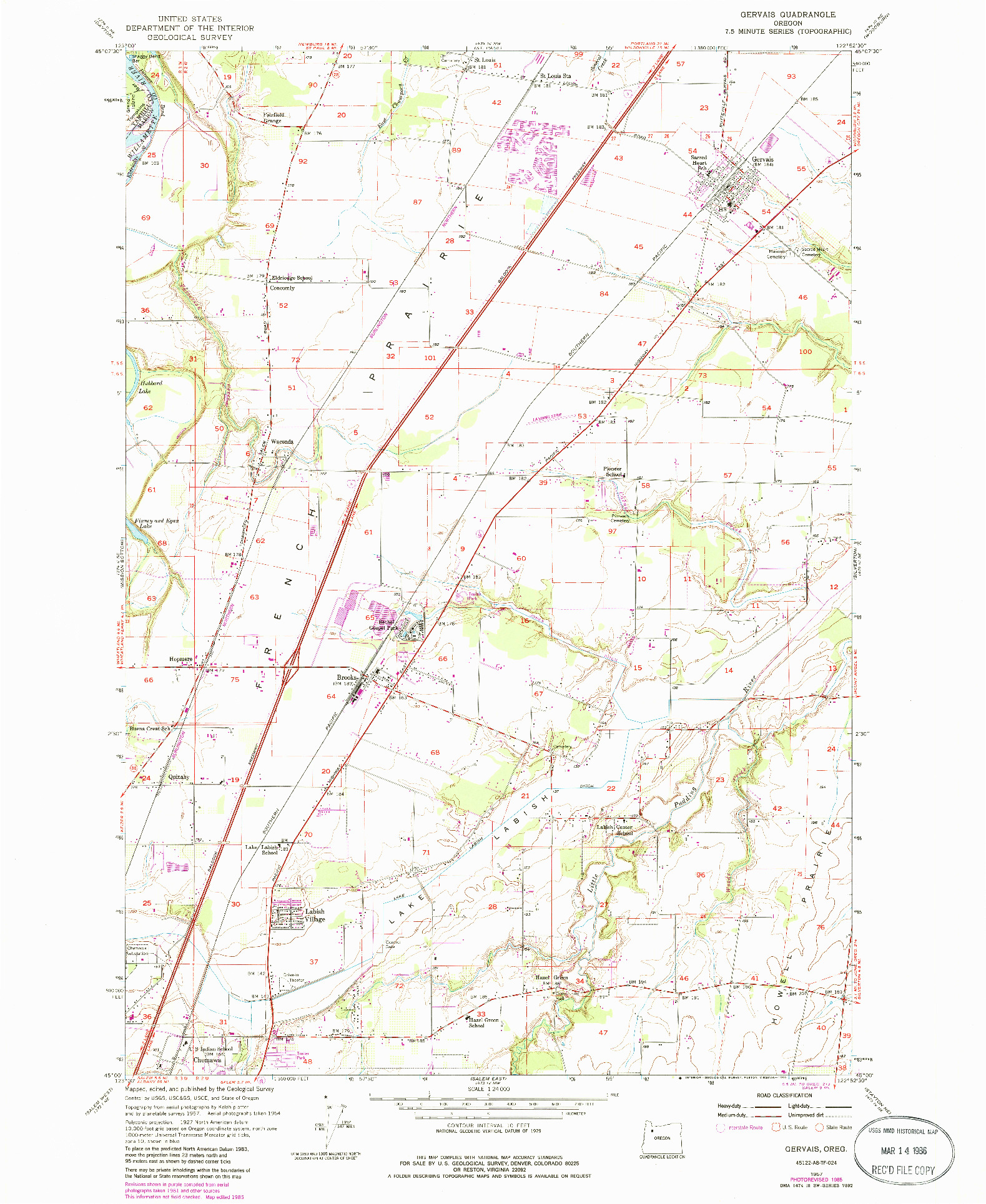 USGS 1:24000-SCALE QUADRANGLE FOR GERVAIS, OR 1957