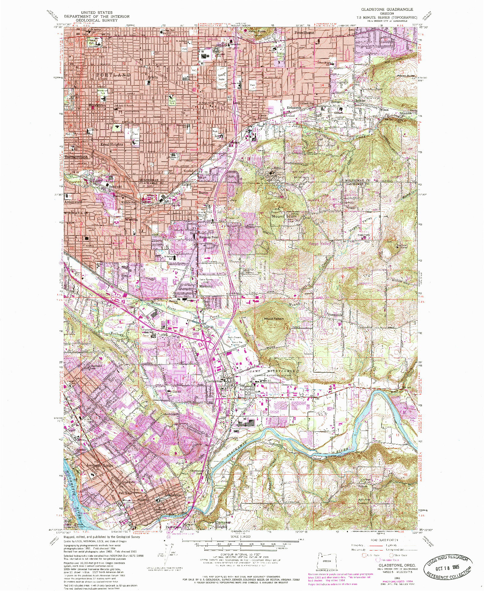 USGS 1:24000-SCALE QUADRANGLE FOR GLADSTONE, OR 1961