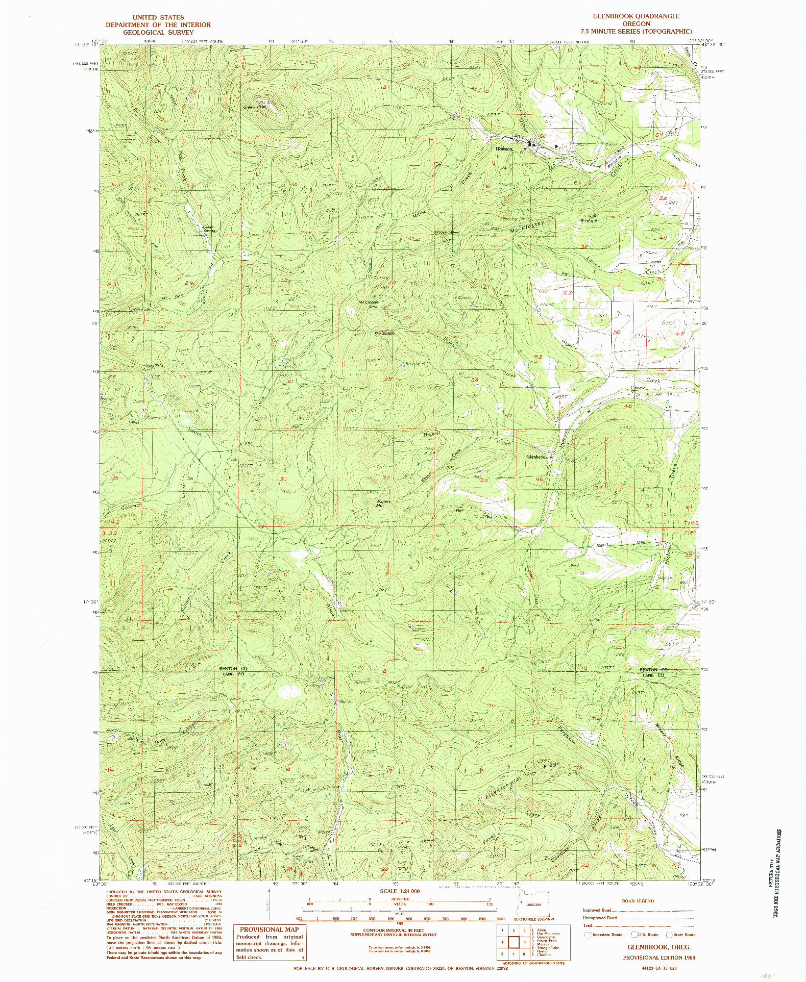 USGS 1:24000-SCALE QUADRANGLE FOR GLENBROOK, OR 1984
