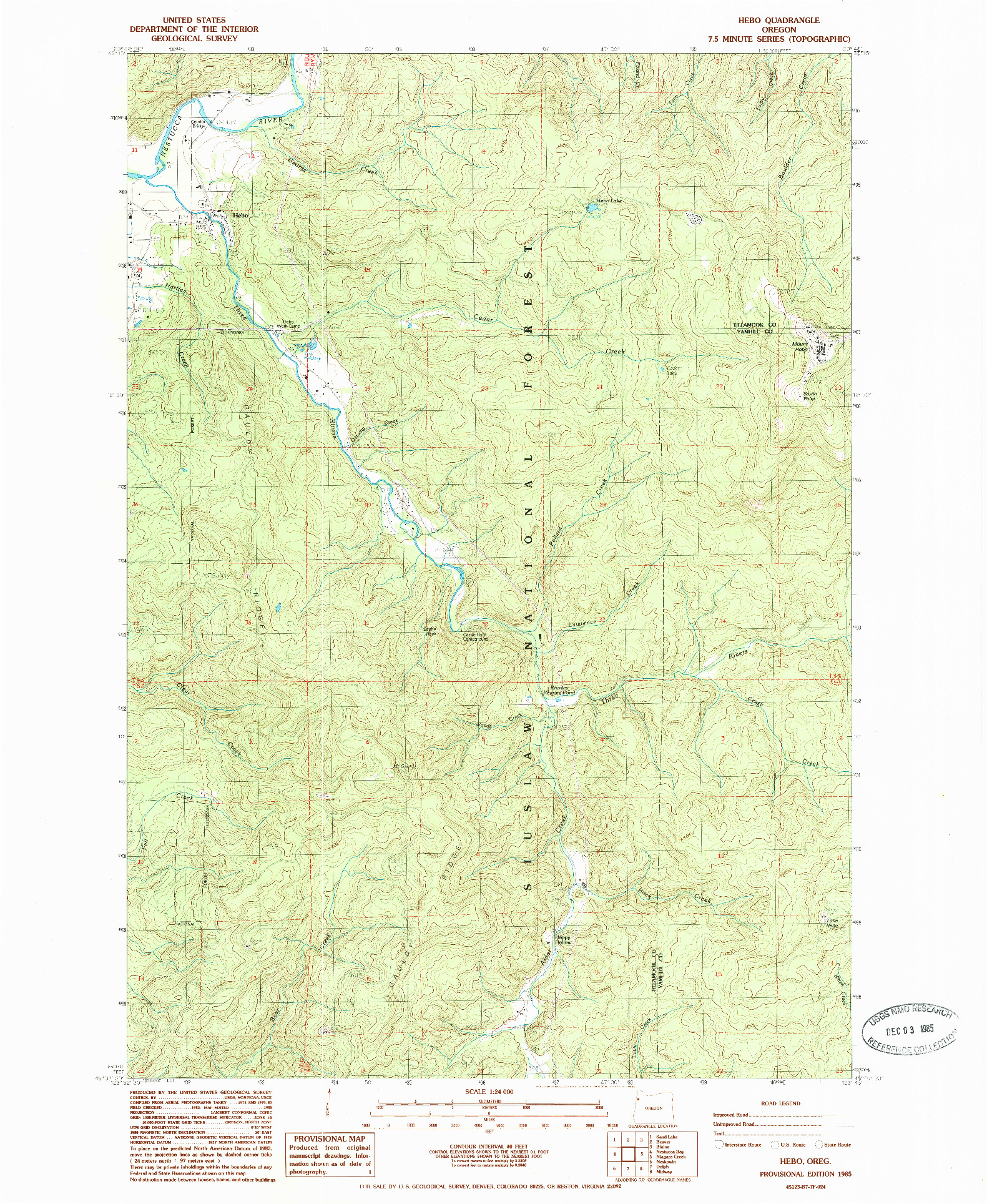 USGS 1:24000-SCALE QUADRANGLE FOR HEBO, OR 1985