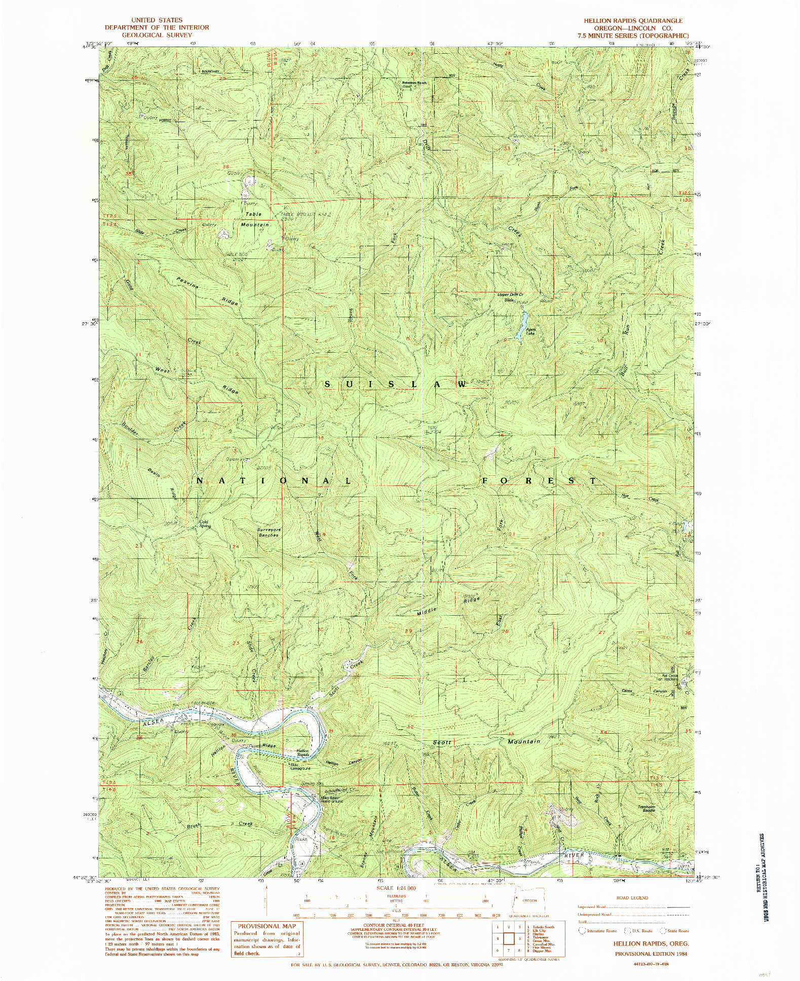 USGS 1:24000-SCALE QUADRANGLE FOR HELLION RAPIDS, OR 1984