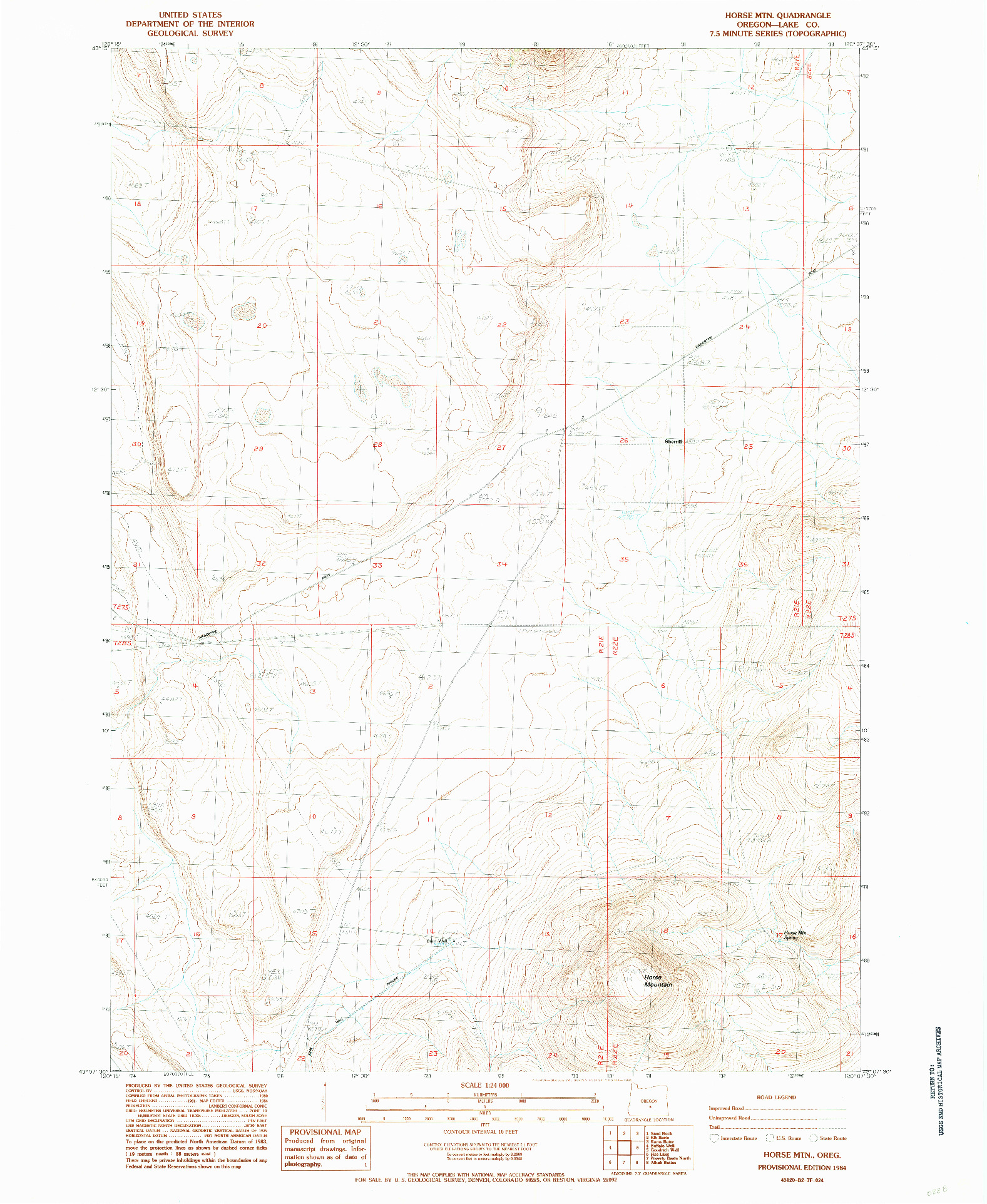 USGS 1:24000-SCALE QUADRANGLE FOR HORSE MTN, OR 1984