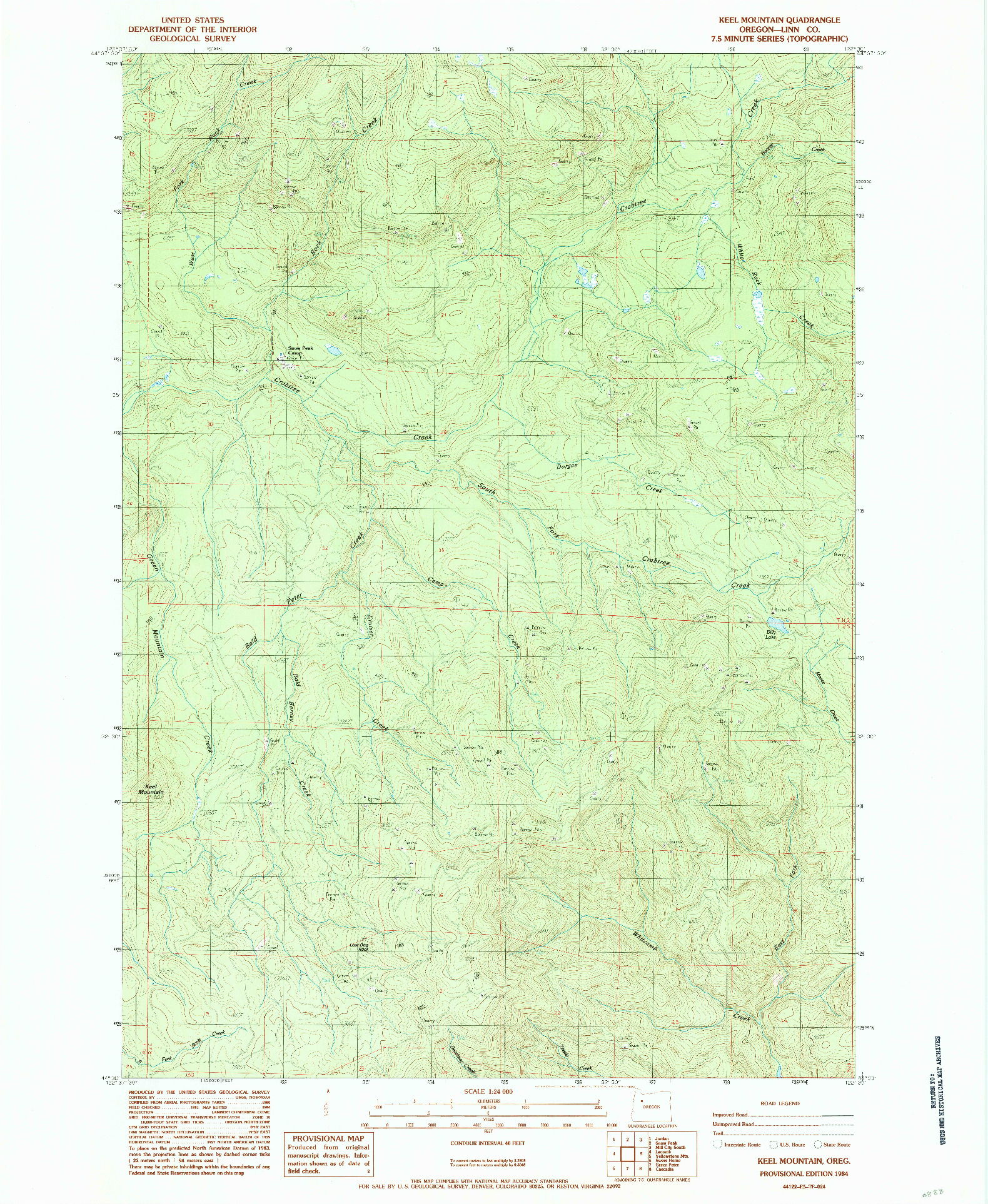 USGS 1:24000-SCALE QUADRANGLE FOR KEEL MOUNTAIN, OR 1984