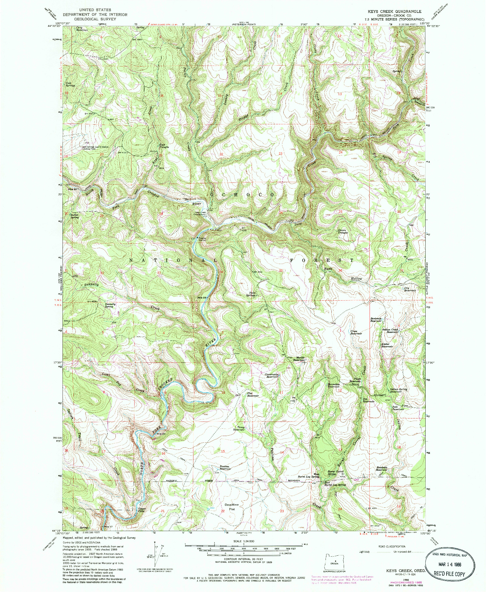 USGS 1:24000-SCALE QUADRANGLE FOR KEYS CREEK, OR 1966