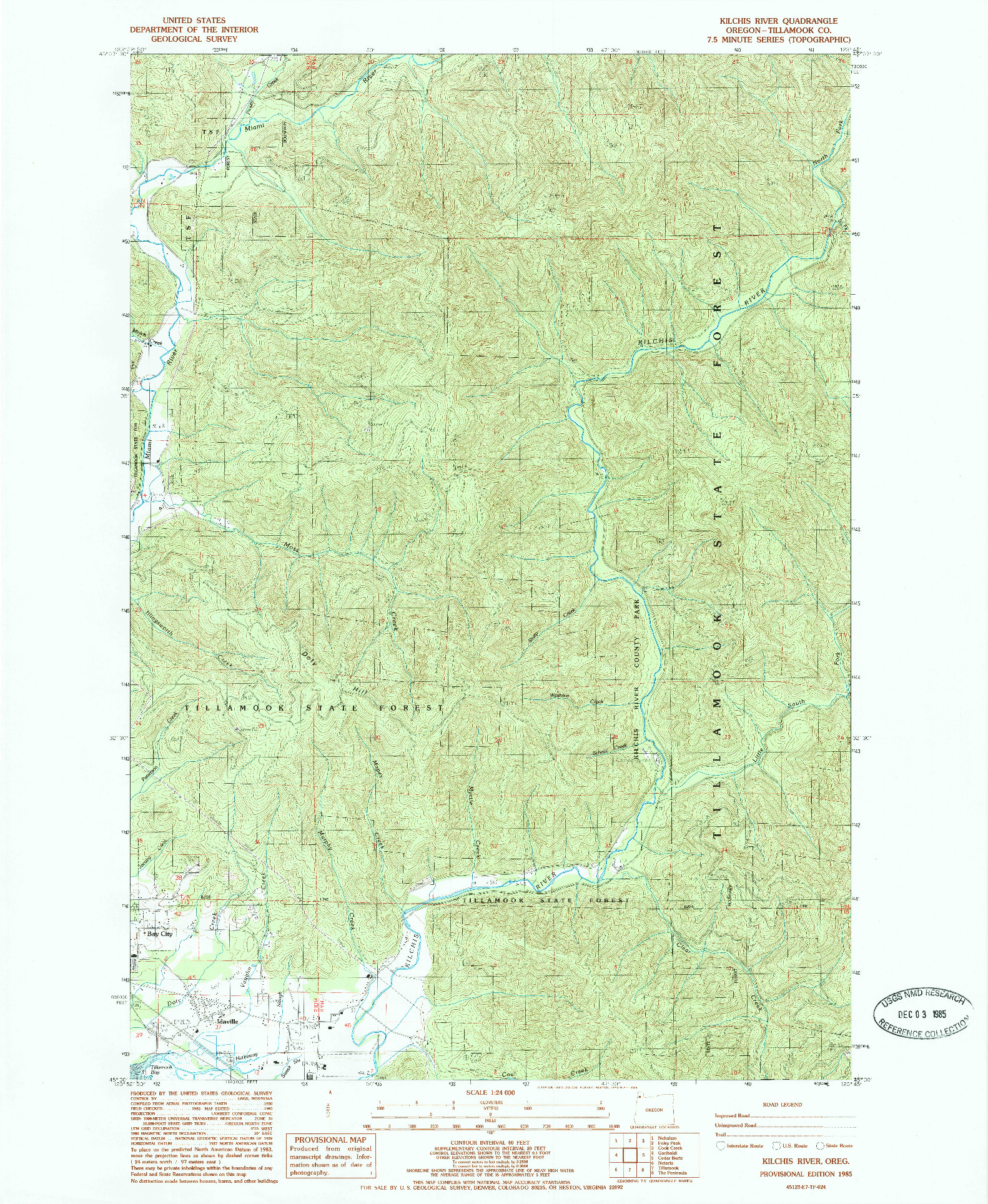 USGS 1:24000-SCALE QUADRANGLE FOR KILCHIS RIVER, OR 1985