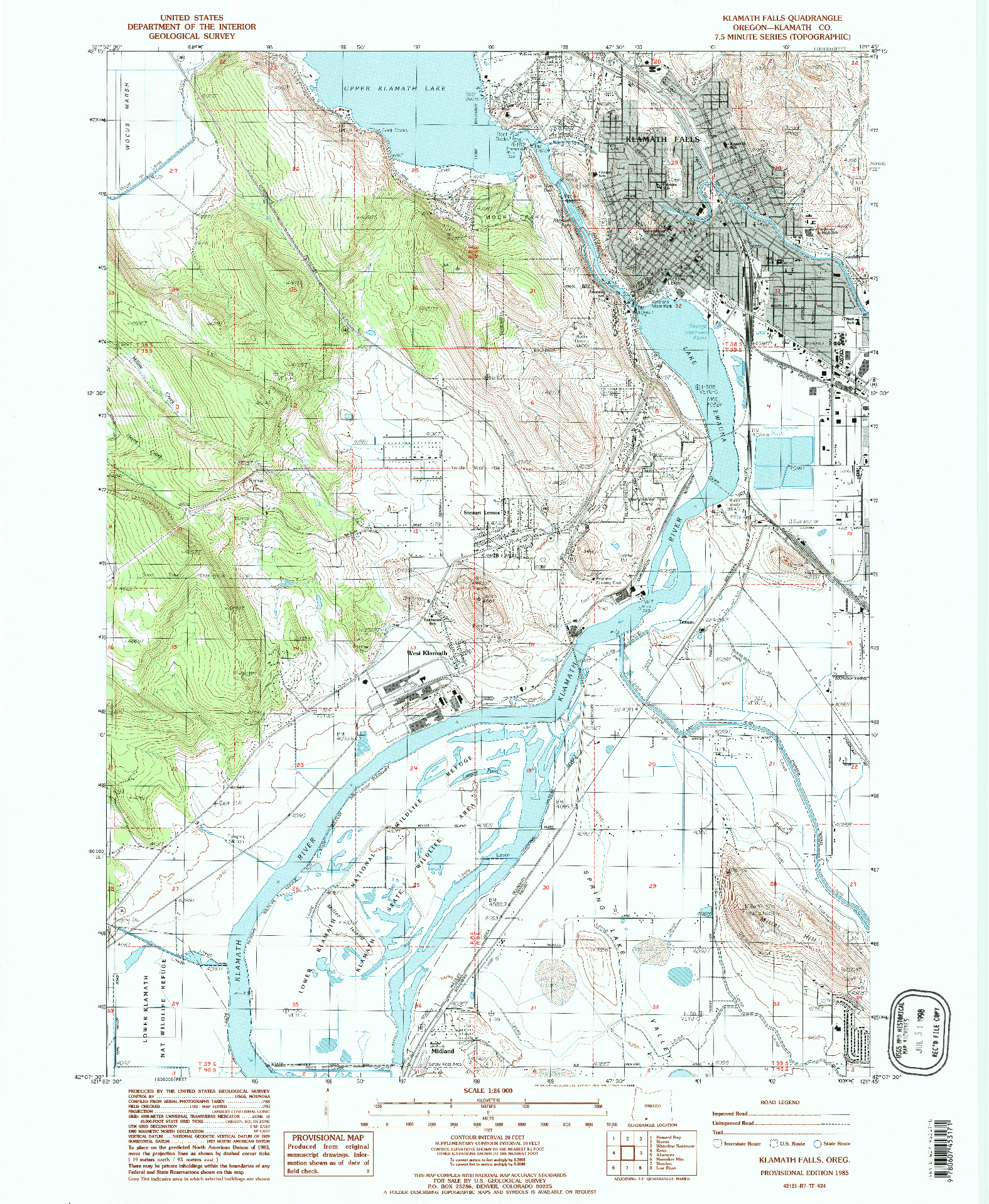 USGS 1:24000-SCALE QUADRANGLE FOR KLAMATH FALLS, OR 1985