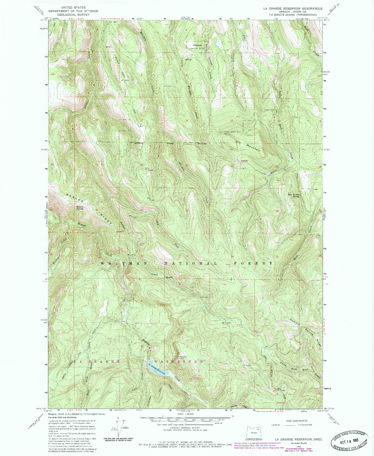 USGS 1:24000-SCALE QUADRANGLE FOR LA GRANDE RESERVOIR, OR 1965