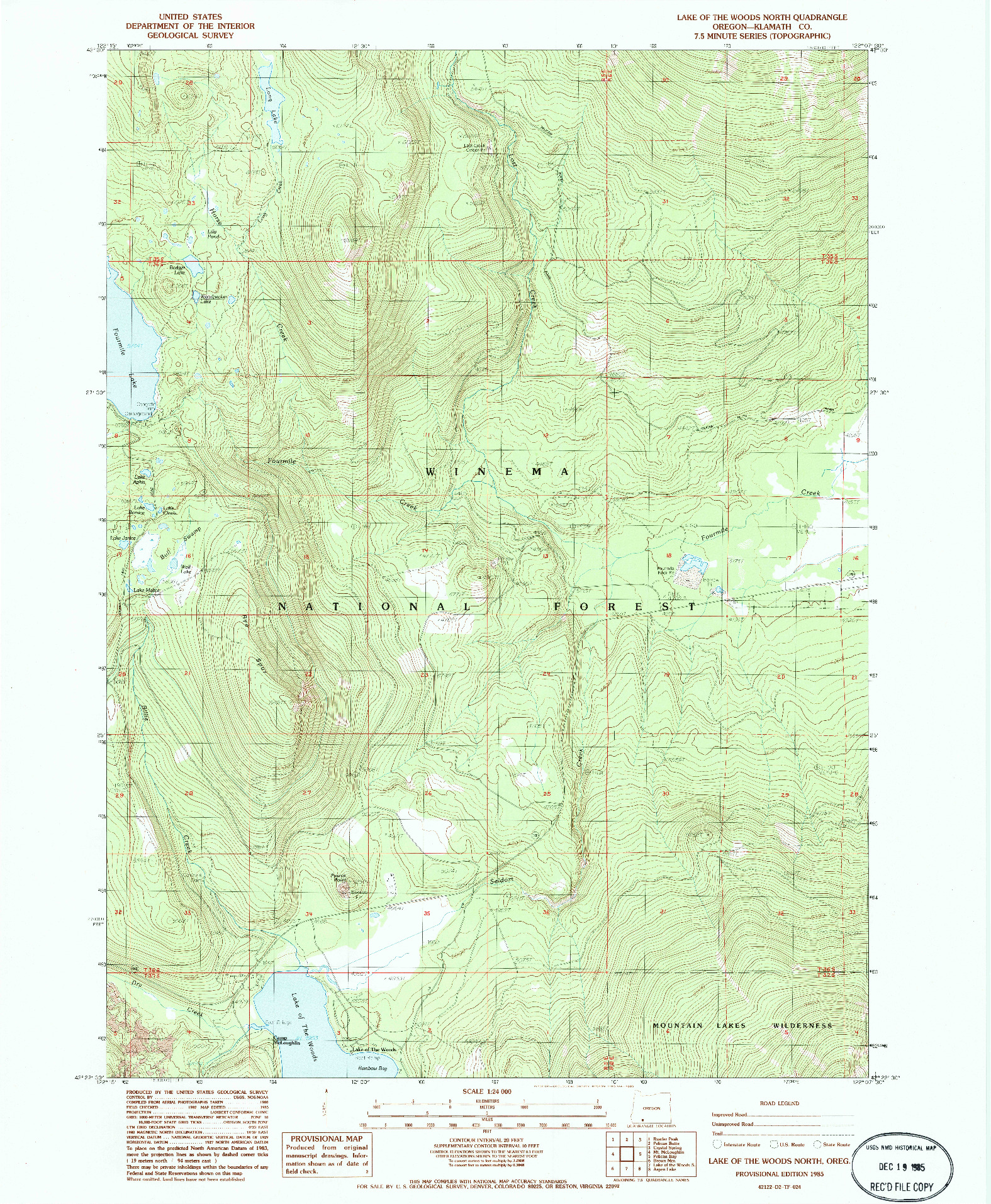 USGS 1:24000-SCALE QUADRANGLE FOR LAKE OF THE WOODS NORTH, OR 1985