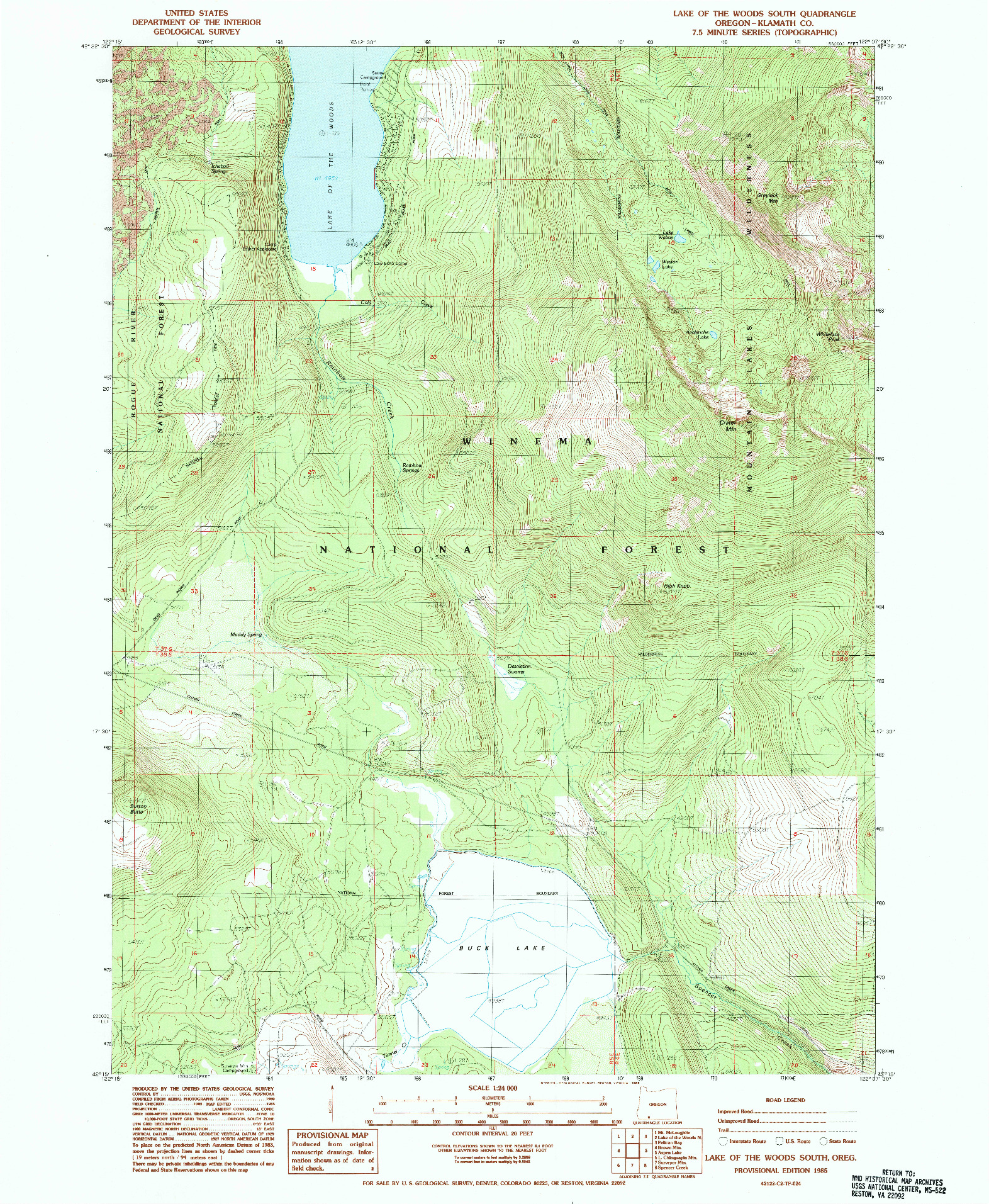 USGS 1:24000-SCALE QUADRANGLE FOR LAKE OF THE WOODS SOUTH, OR 1985