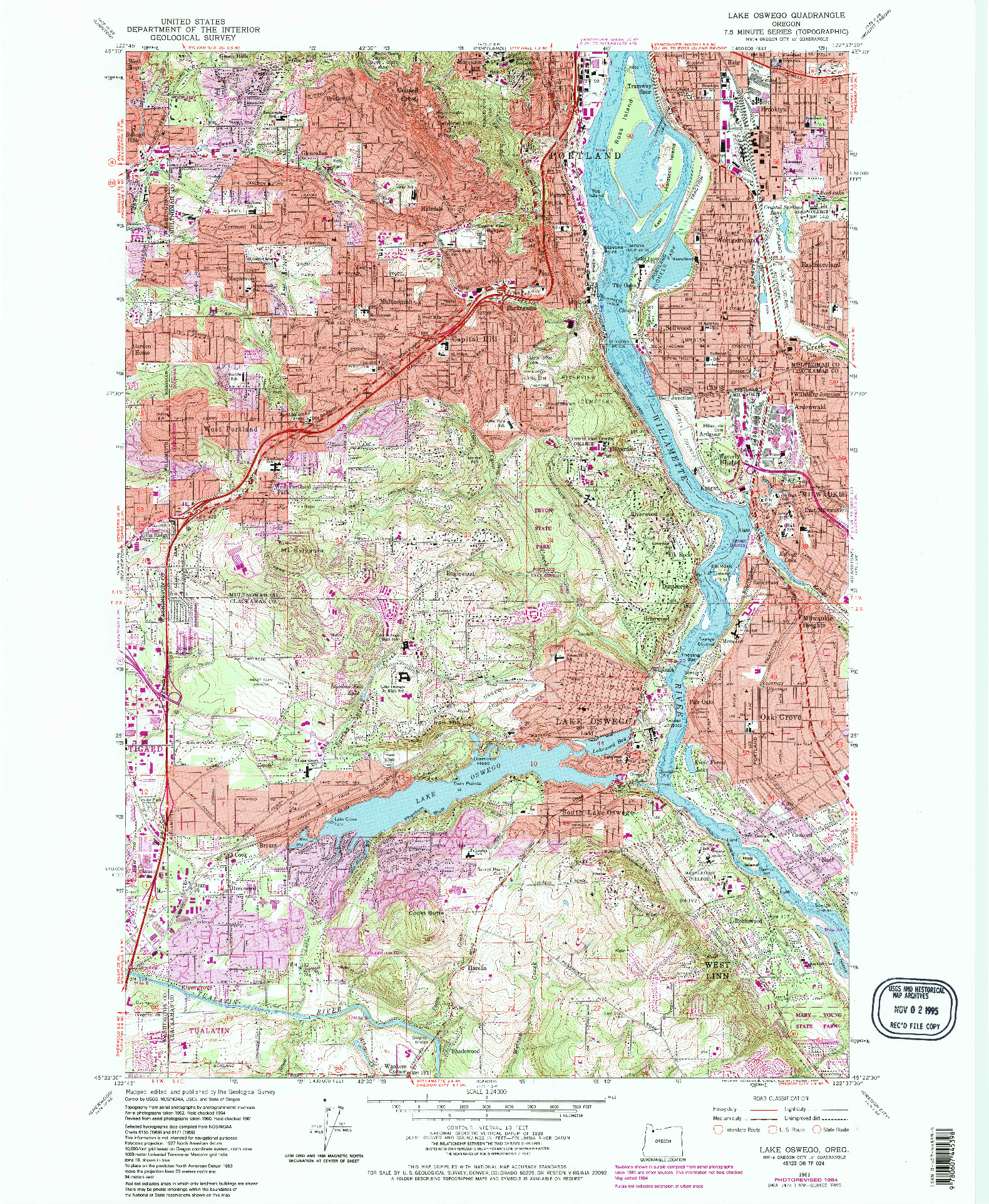 USGS 1:24000-SCALE QUADRANGLE FOR LAKE OSWEGO, OR 1961