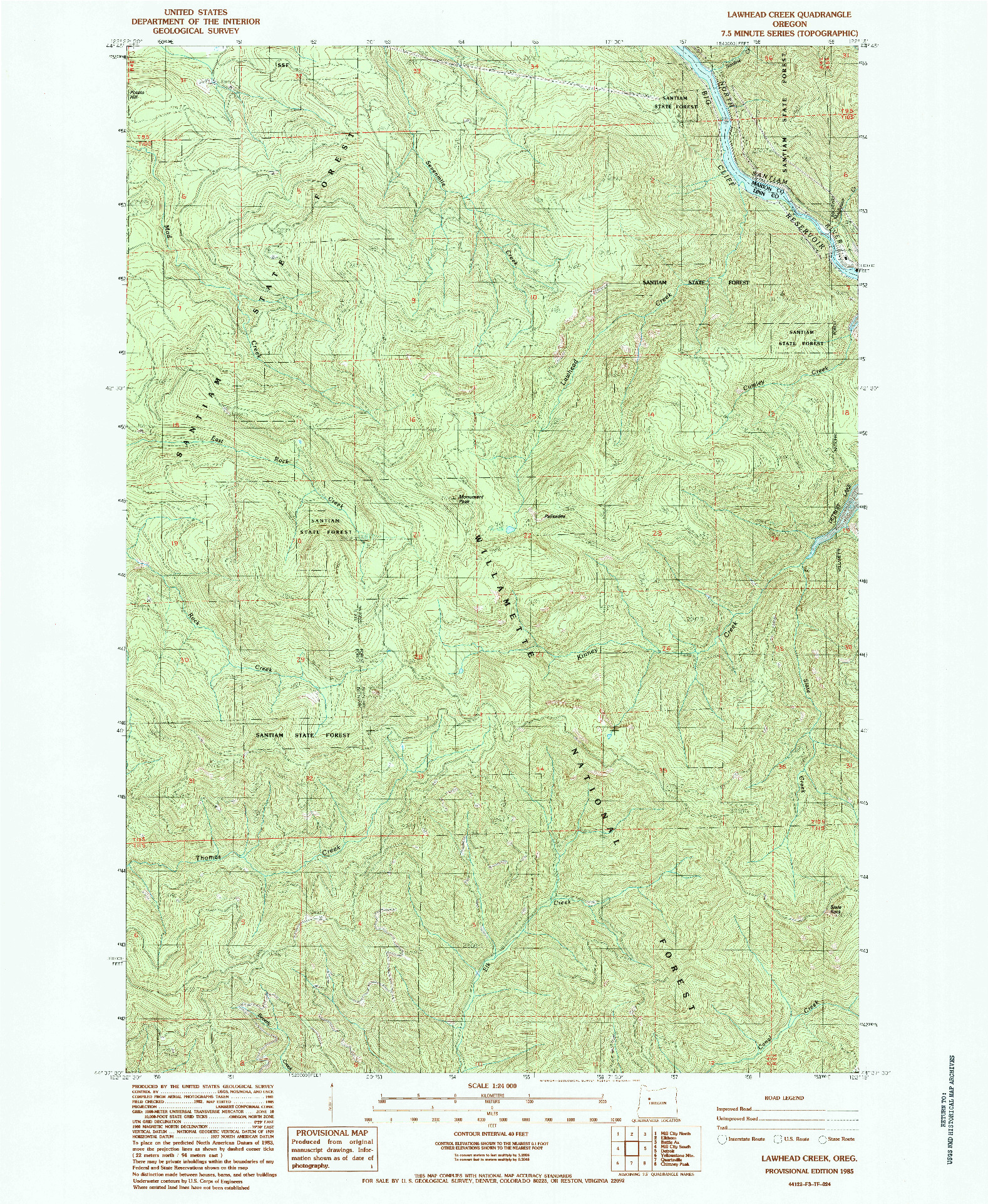 USGS 1:24000-SCALE QUADRANGLE FOR LAWHEAD CREEK, OR 1985